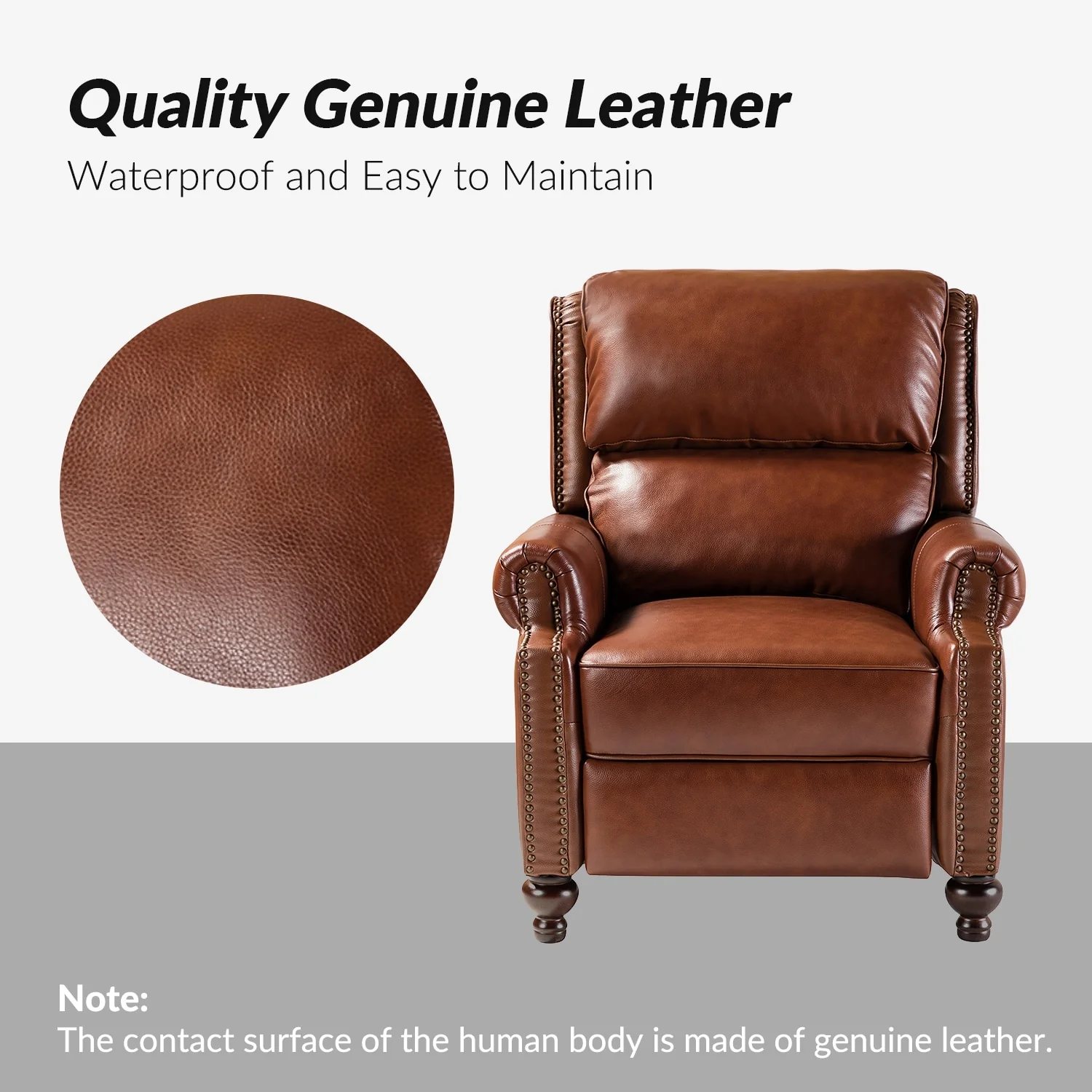 Gabriela Mid-Century Modern Genuine Leather Recliner Nail Head Trim Set of 2 by HULALA HOME