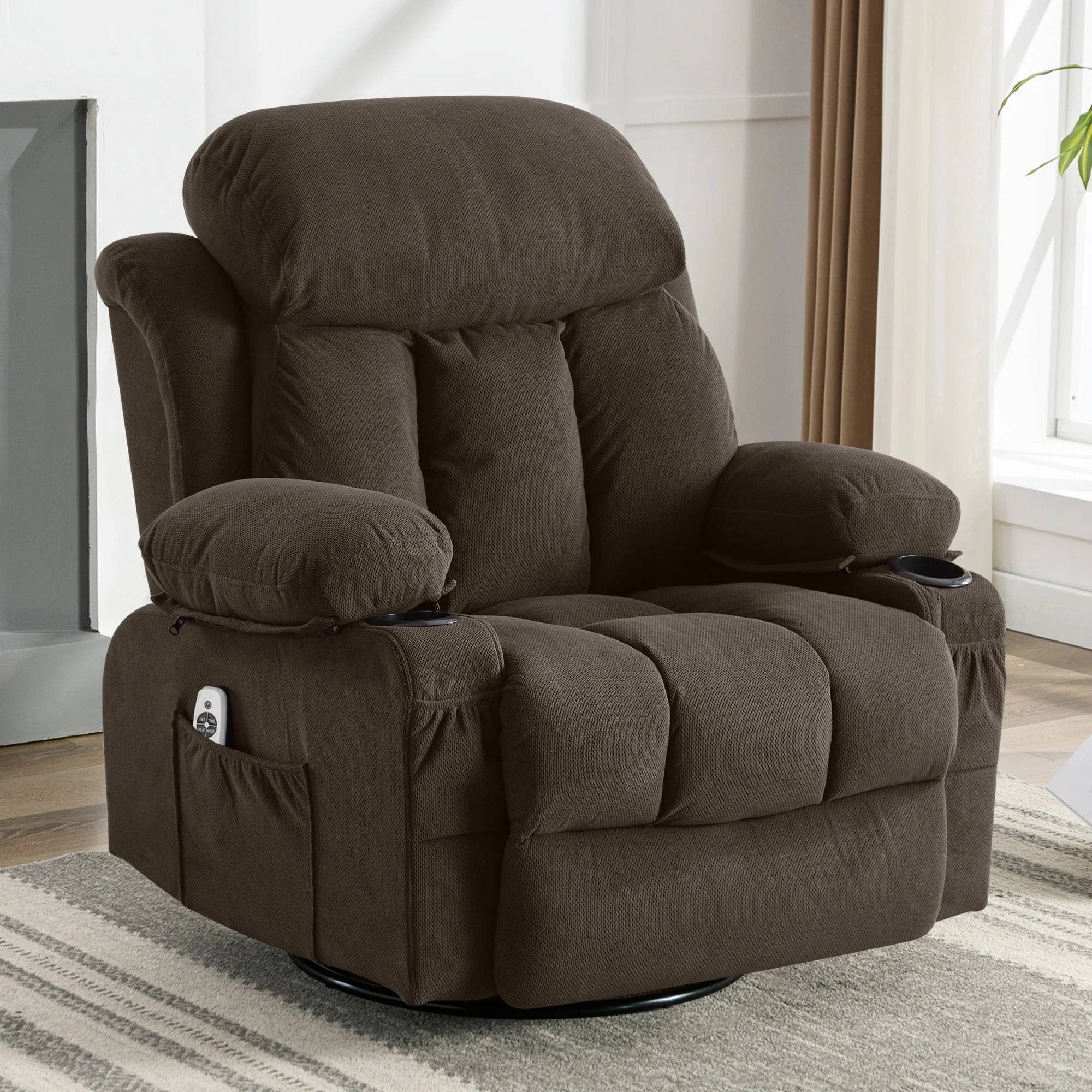 Swinging Recliner Massage Heated Sofa, With Usb And 2 Cup Holders In Side Pockets