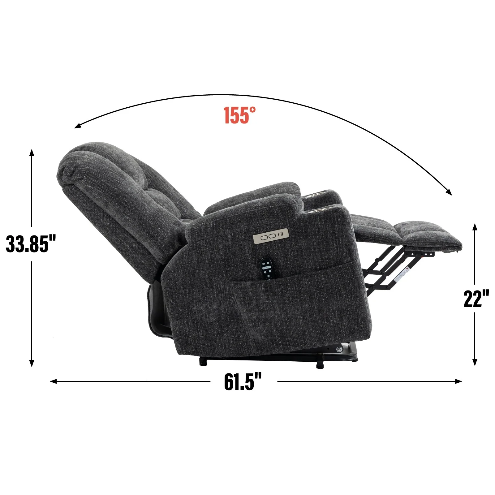 Power Lift Recliner Chair with Dual USB, Cup Holders & Chenille Fabric