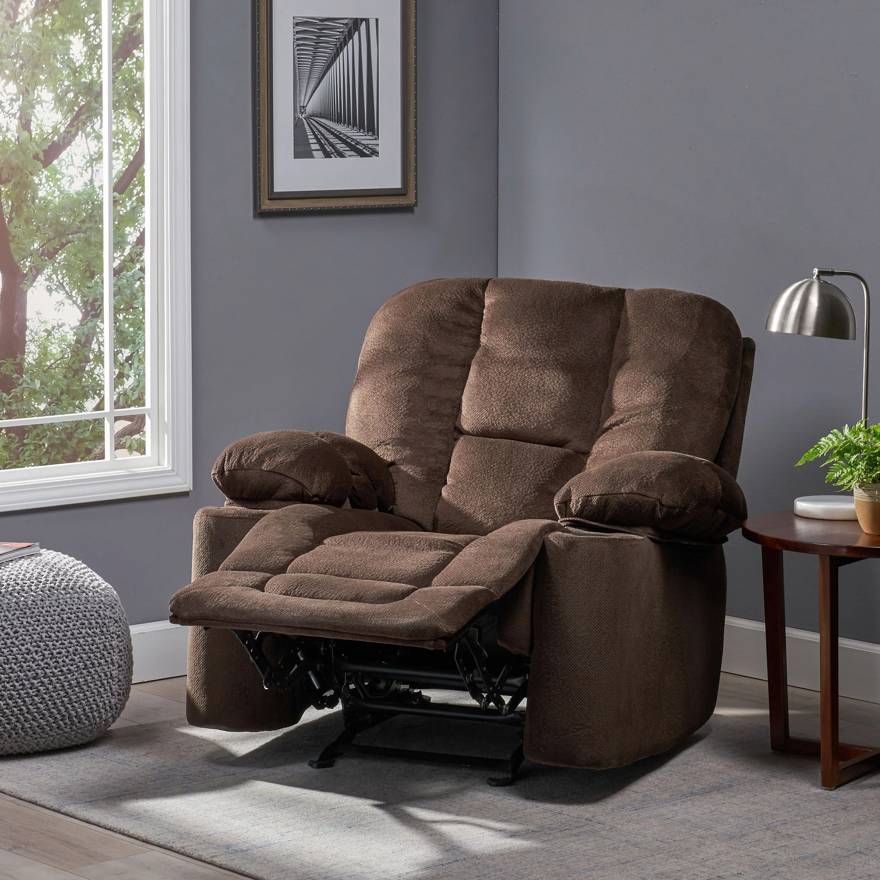 Roomfitters Luxurious Manual Recliner Chair in Chocolate with Skin-Friendly Fabric and Dual Cup Holders