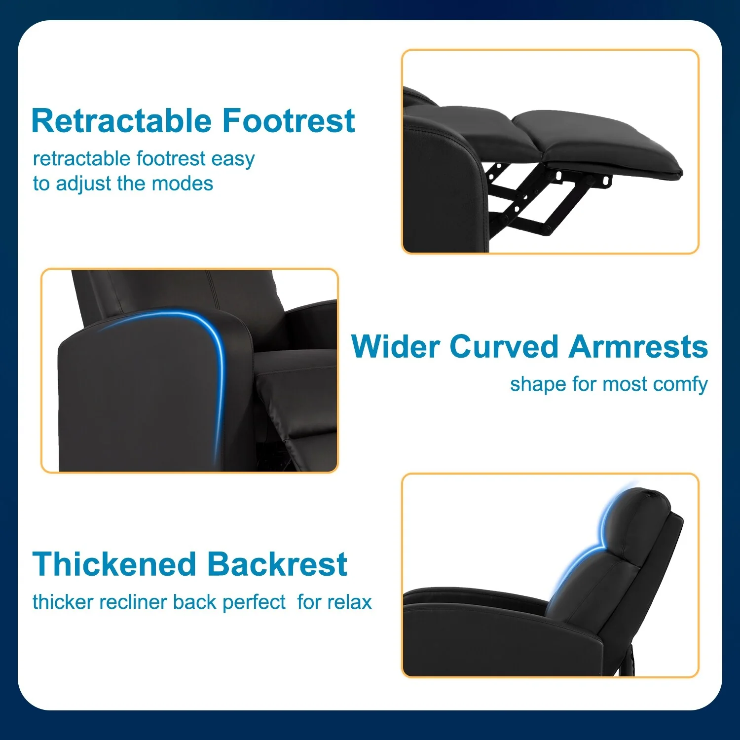 Nell Black 2-Point Massage Recliner Faux Leather Chair by Furniture of America