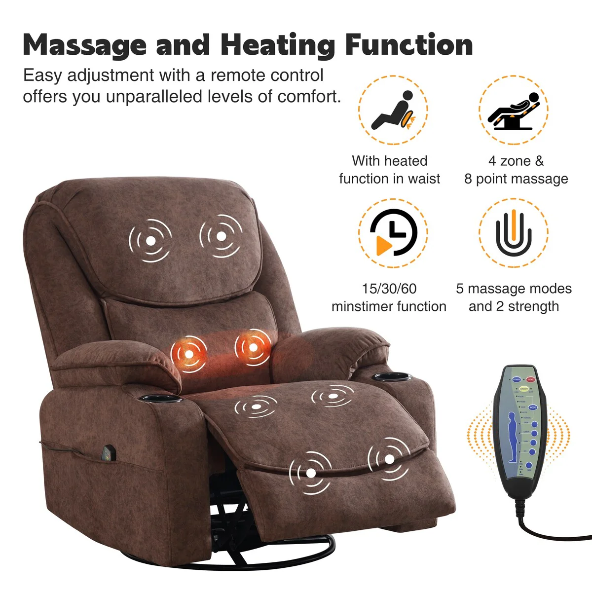 HOMYKA Swivel Manual Rocking Recliner Chair with Massage and Heat