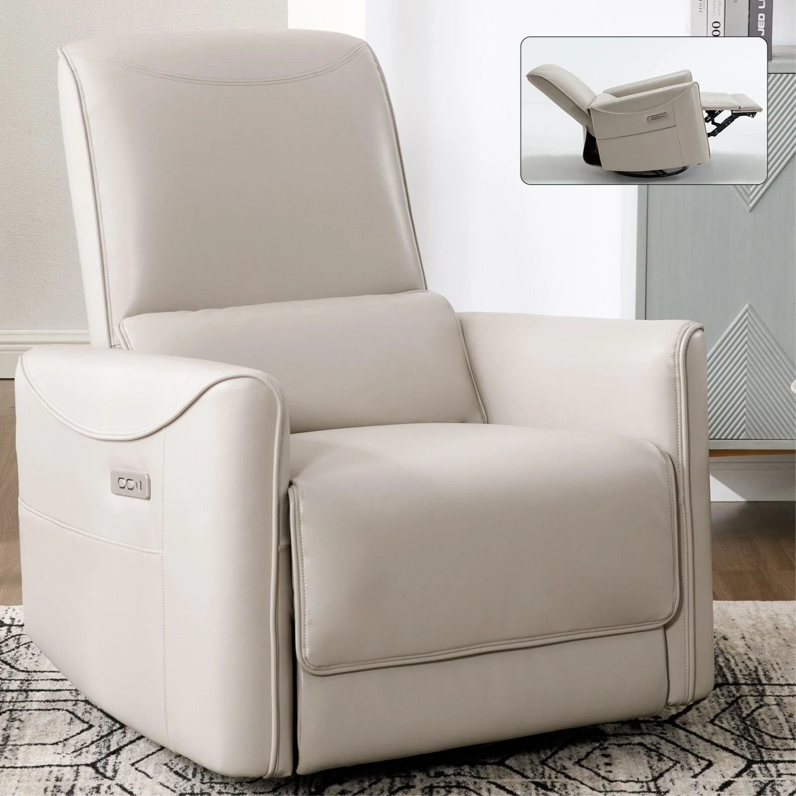 Swivel Rocker Recliner Chair with 270�� Swivel, Infinite Recline & USB/Type?C