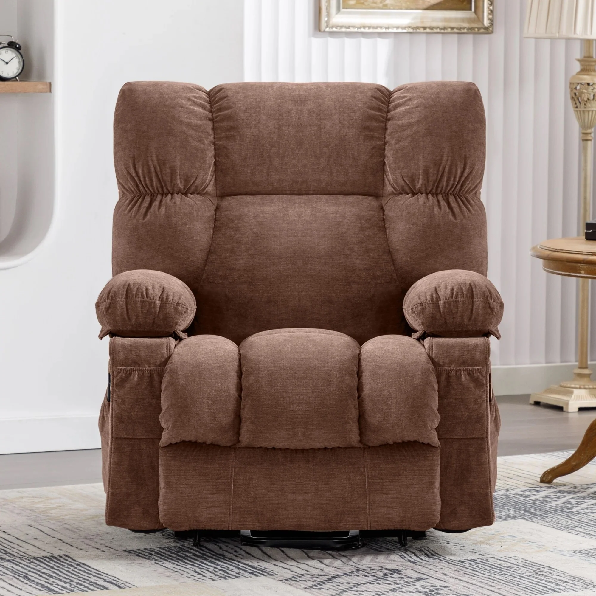 Blue Power Lift Recliner Chair with Heat, Massage, USB Charging, Side Pockets and Remote Control