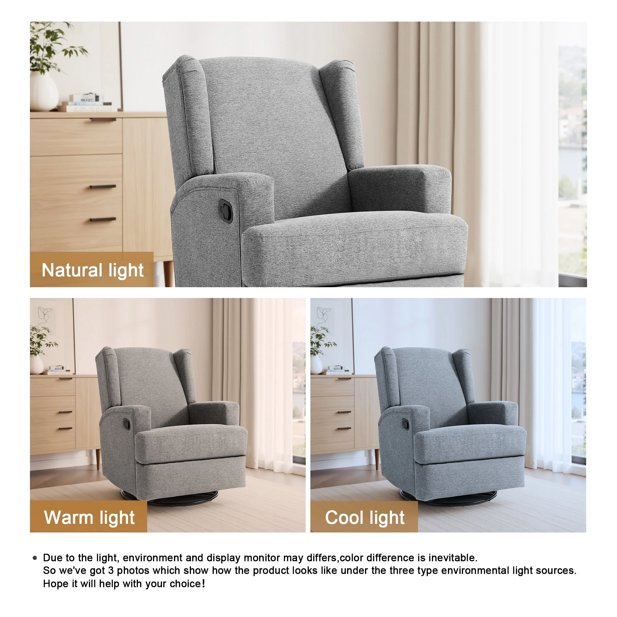 Swivel Wingback Glider Rocker Nursery Recliner Chair