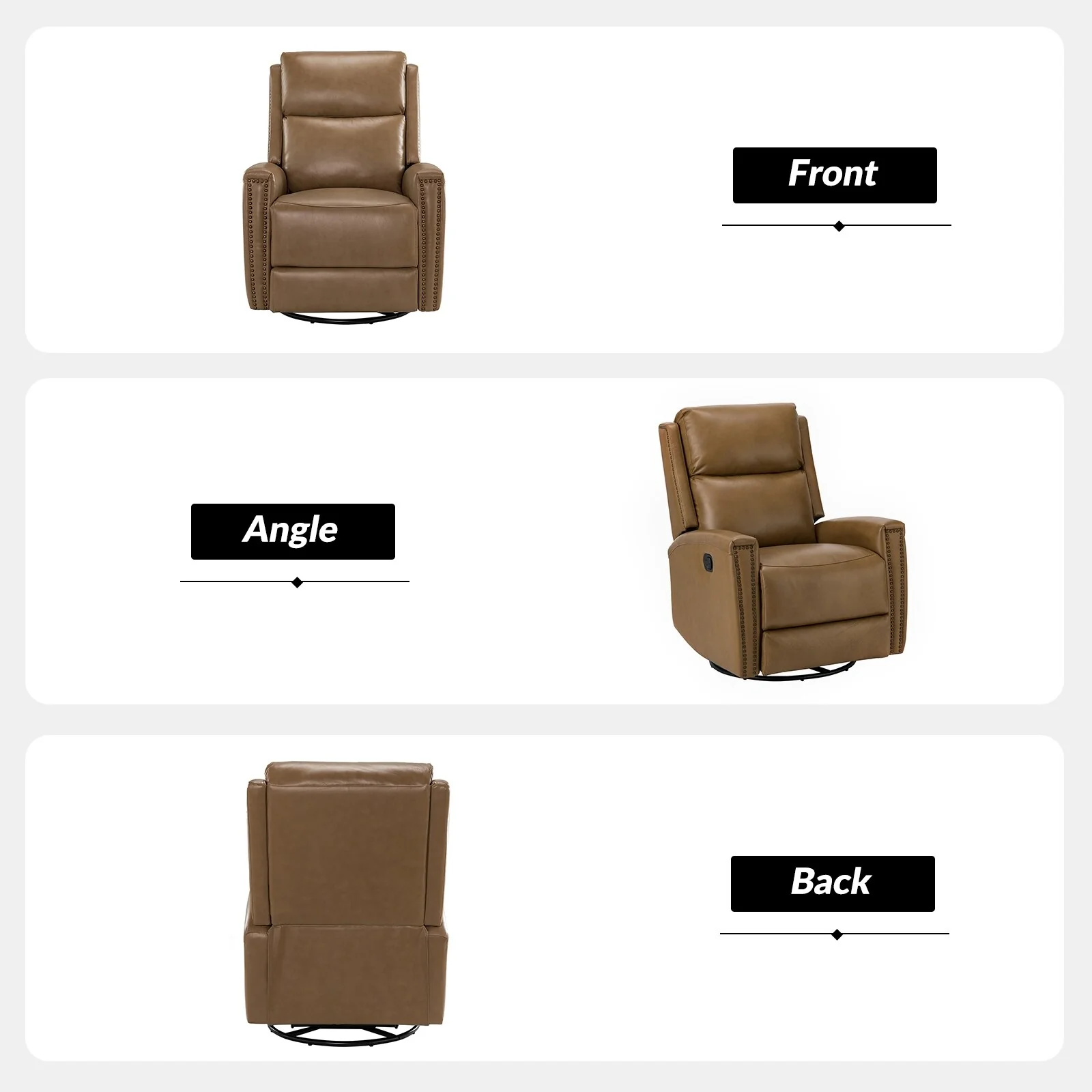 Fiacro 30.31Wide Modern Genuine Leather Wingback Swivel Rocker Recliner with Nailhead Trims