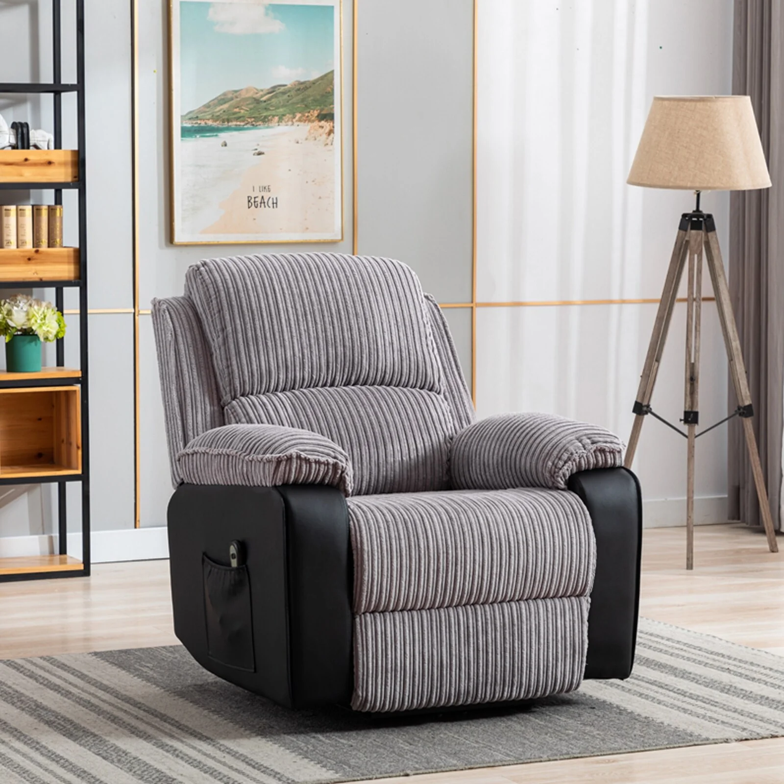 Grey Recliner Chair with Electric Remote, Adjustable Backrest and Footrest for Ultimate Comfort in Your Living Room