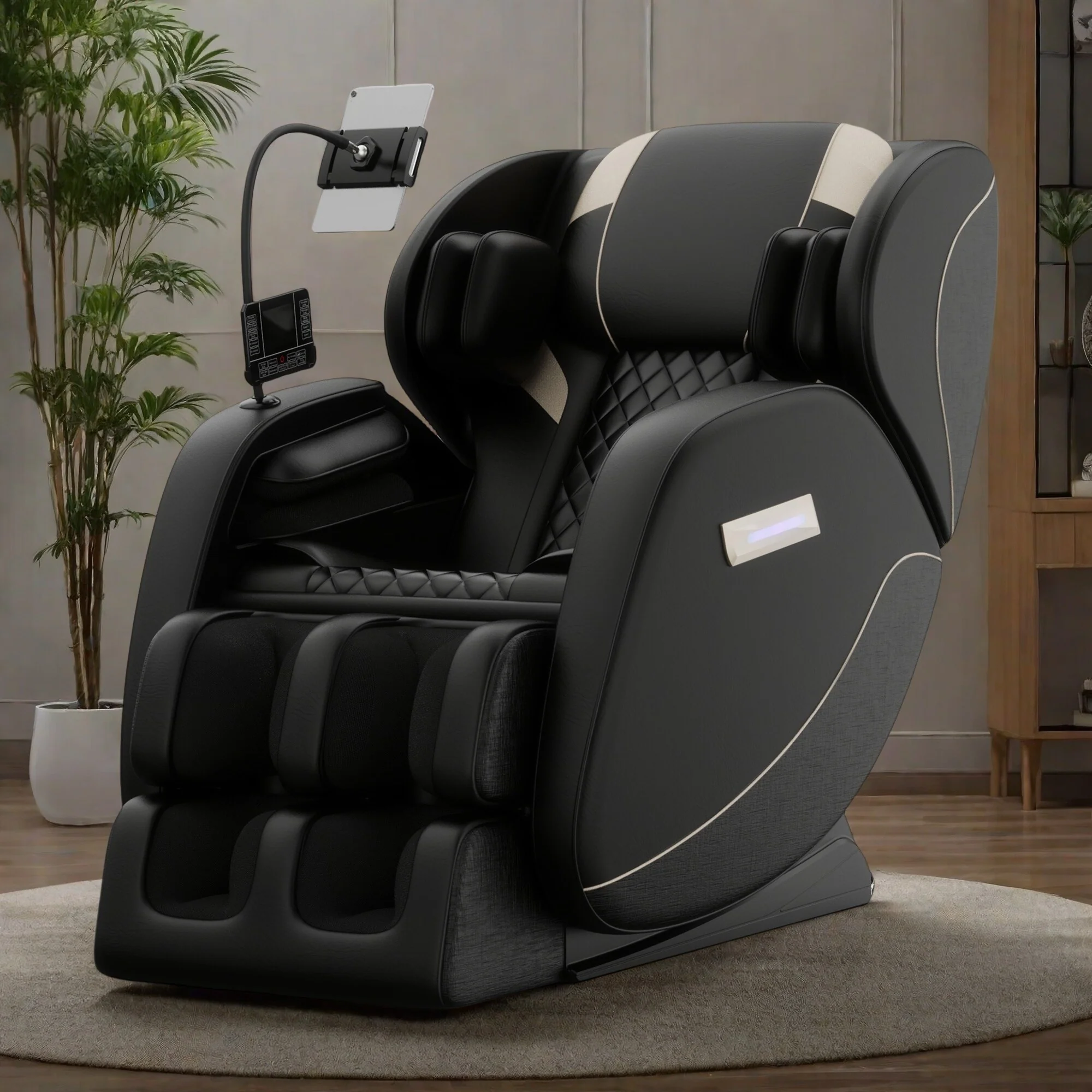 PU Leather Zero Gravity Full-Body Massage Chair with Foot Roller, Lumbar Heat, and Bluetooth Speakers