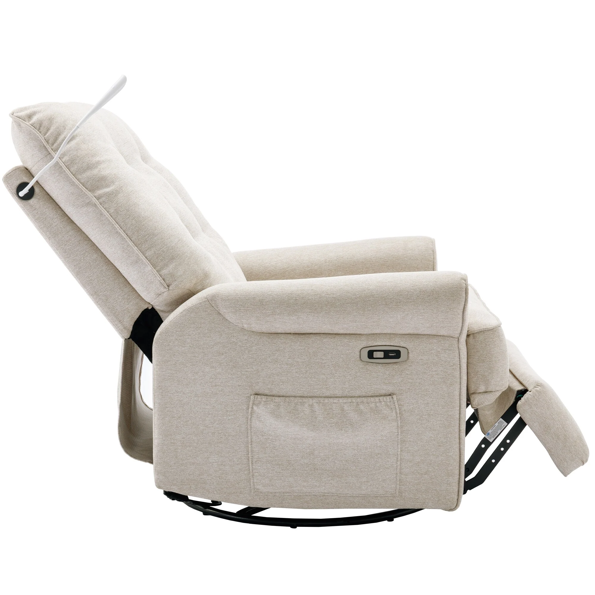 Beige 270�� Swivel Recliner with USB, Rocking Base, and Side Pocket