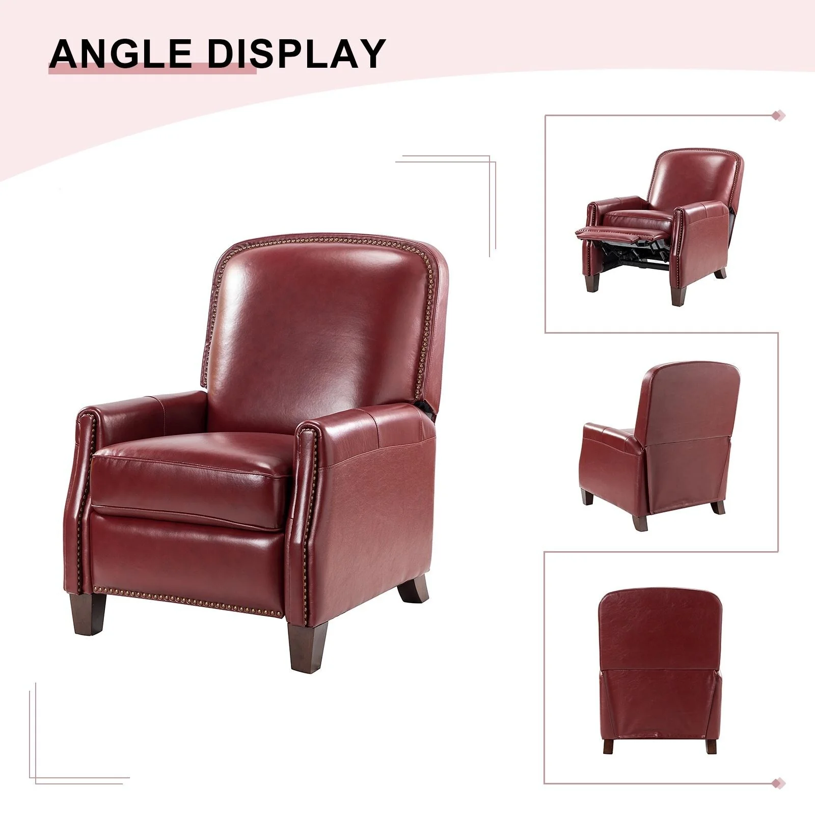 Gladis Modern Retro Genuine Leather Recliner with Nailhead Trim by HULALA HOME