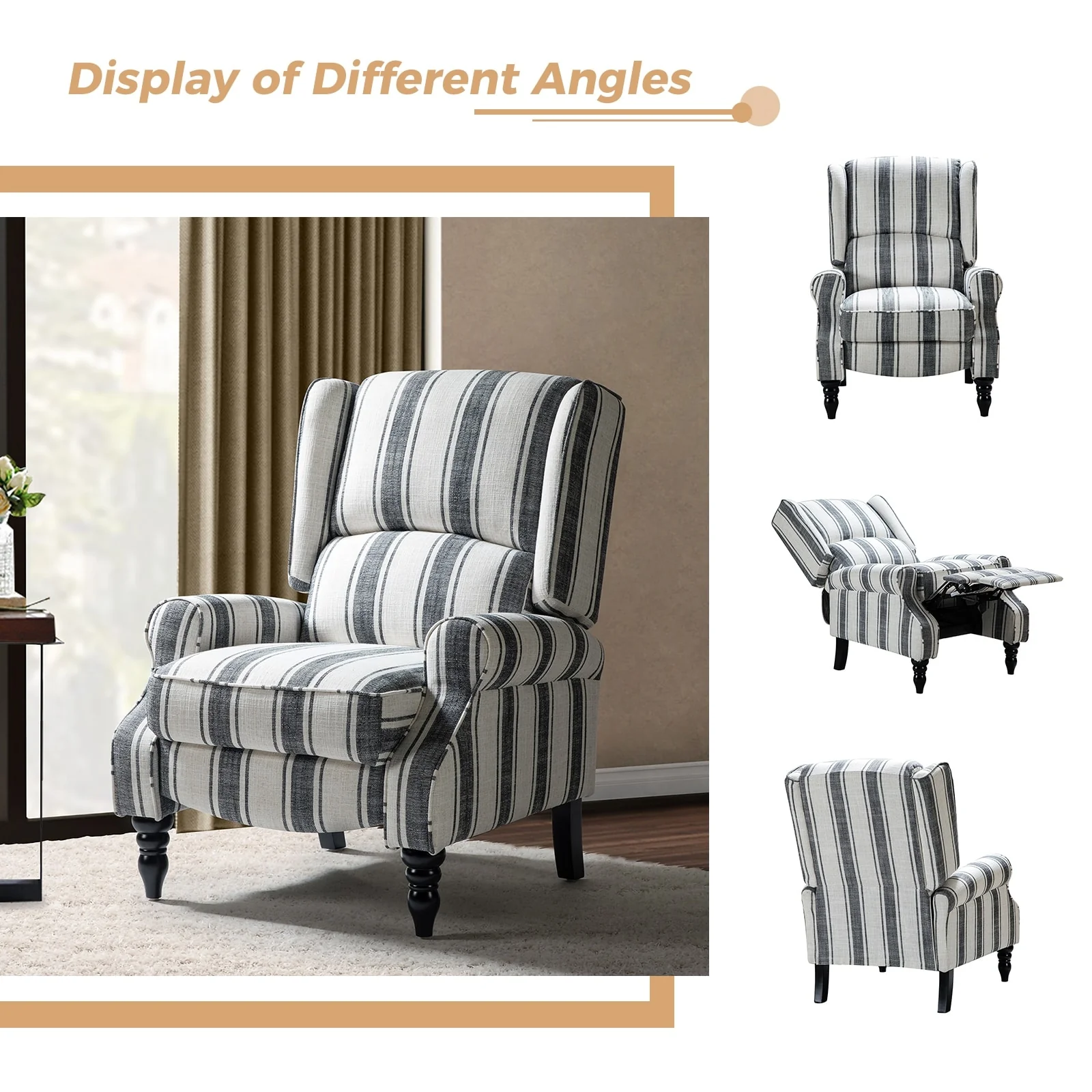 Olympus Upholstered Classic Manual Wingback Recliner with Solid Wood Legs Set of 2 by HULALA HOME