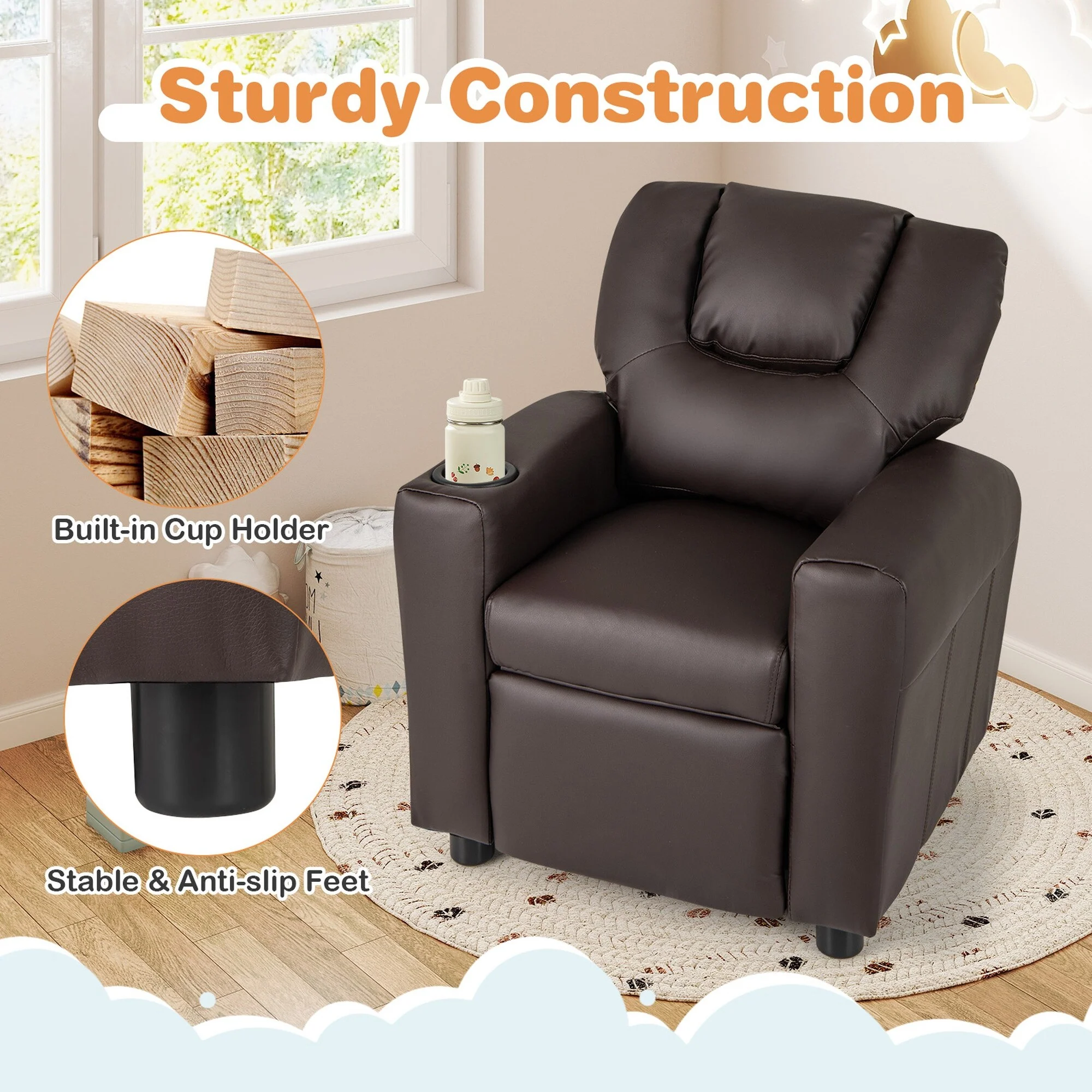 Costway Kids Recliner Chair with Cup Holder  Side Pocket Adjustable