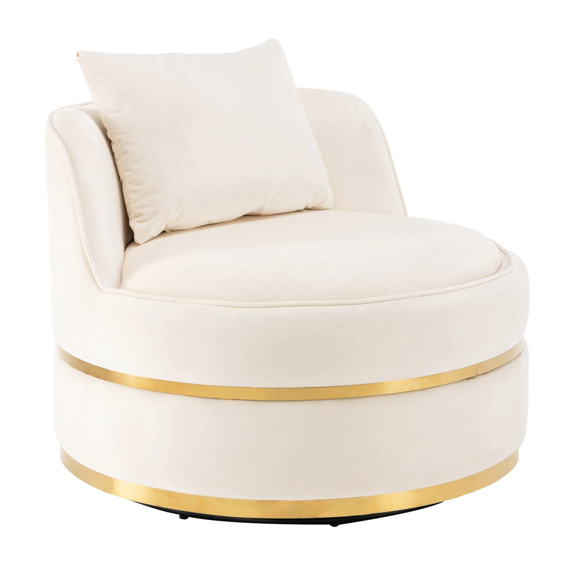 Velvet 360�� Swivel Accent Chair with Seat Cushion, Upholstered Barrel Chair with Stainless Steel Base Living Room Chair