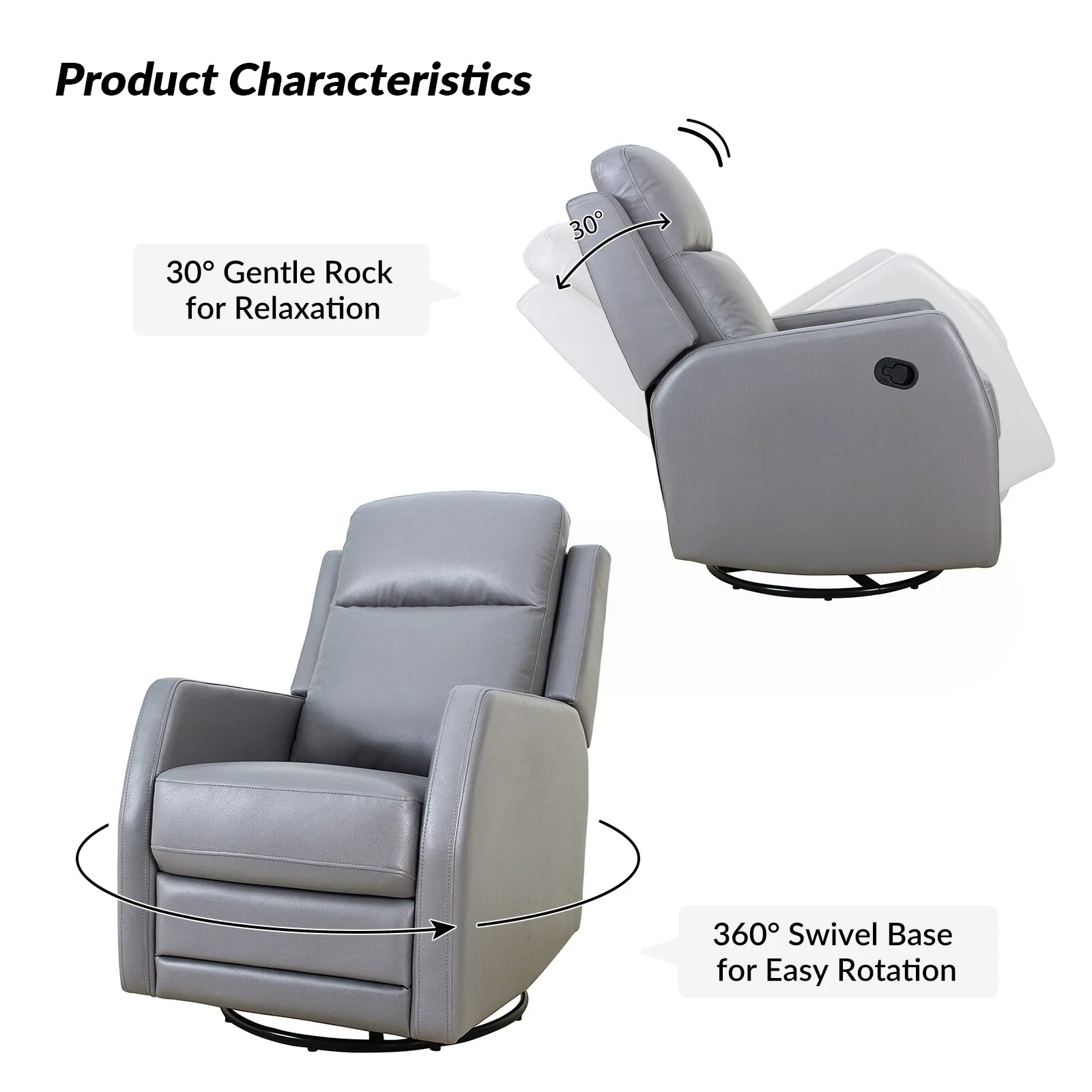 Esteban Modern Faux Leather Manual Rocking Swivel Recliner with Wingback Set of 2