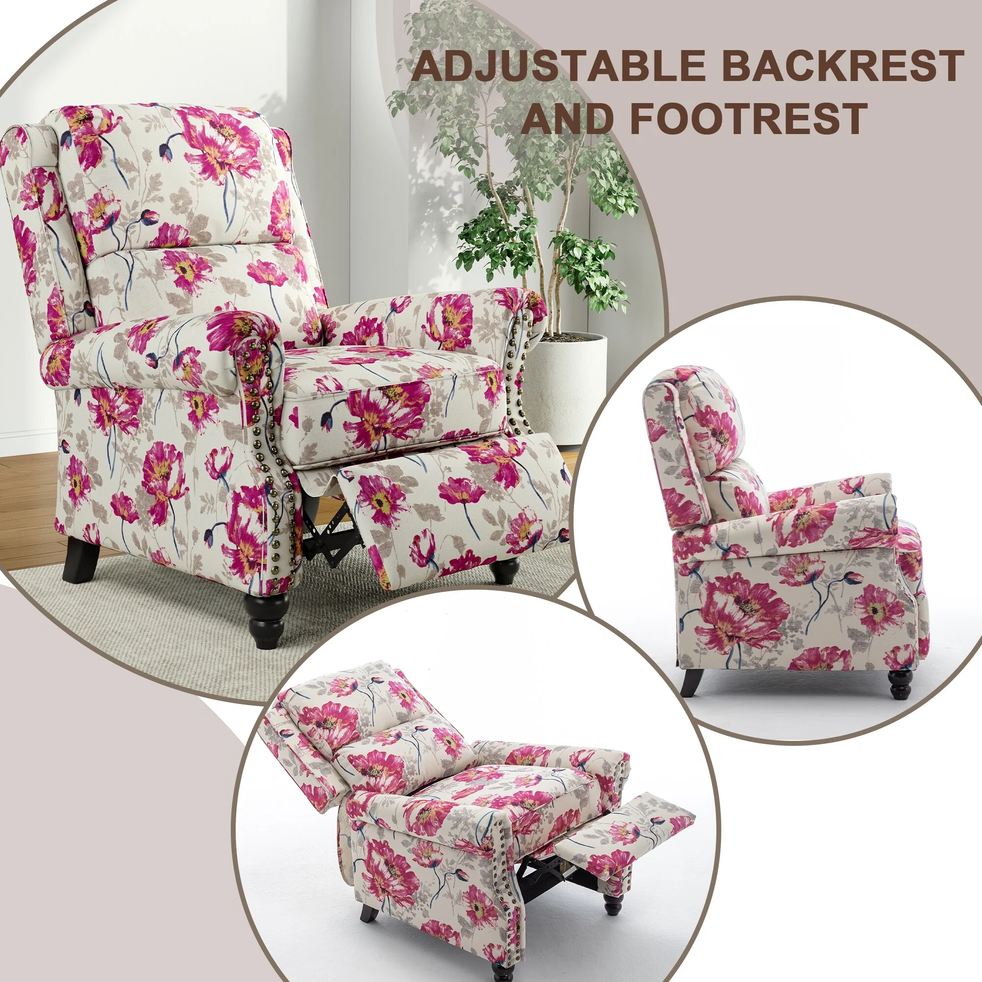 Alisa 35'' W Vegan Leather/ Linen Glider Push Back Recliner Chair