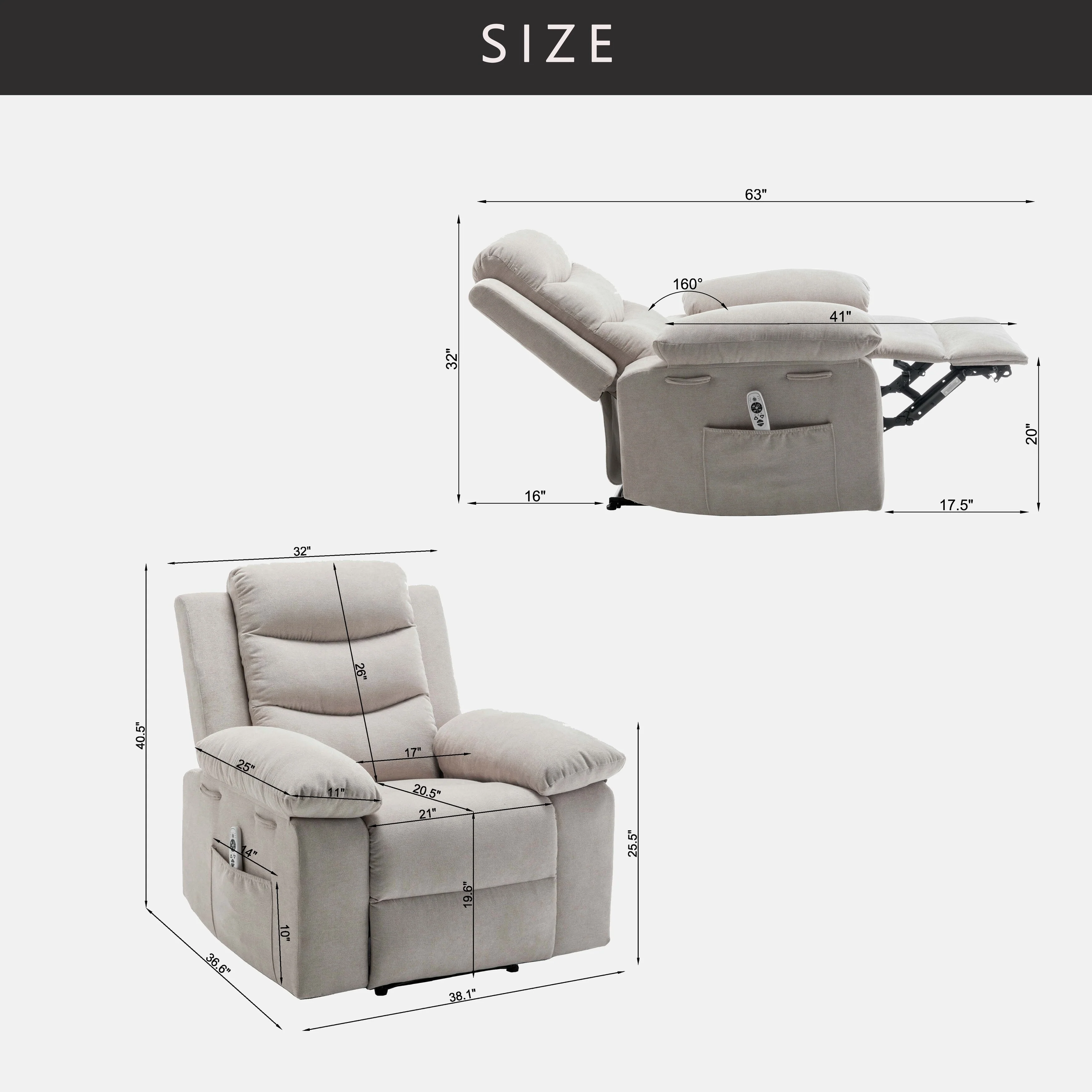 Power Recliner Chair with Adjustable Massage Function