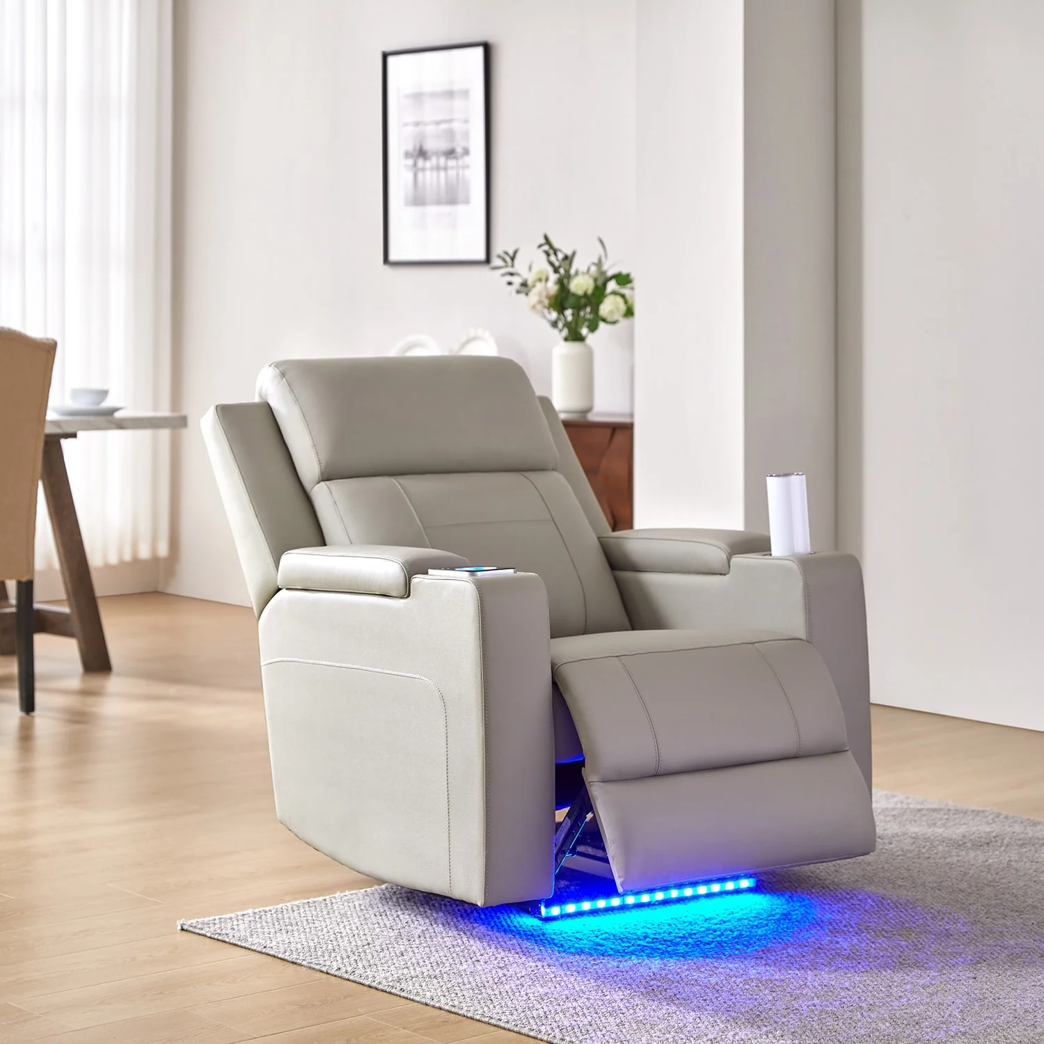 Laura 35.04 Wide Genuine Leather Power Recliner with Adjustable Headrests by HULALA HOME