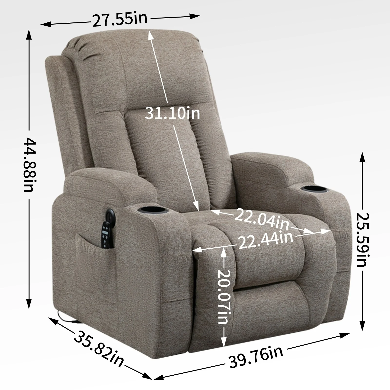 Power Lift Recliner Chair with Massage, Lumbar Heat, USB & Cup Holders