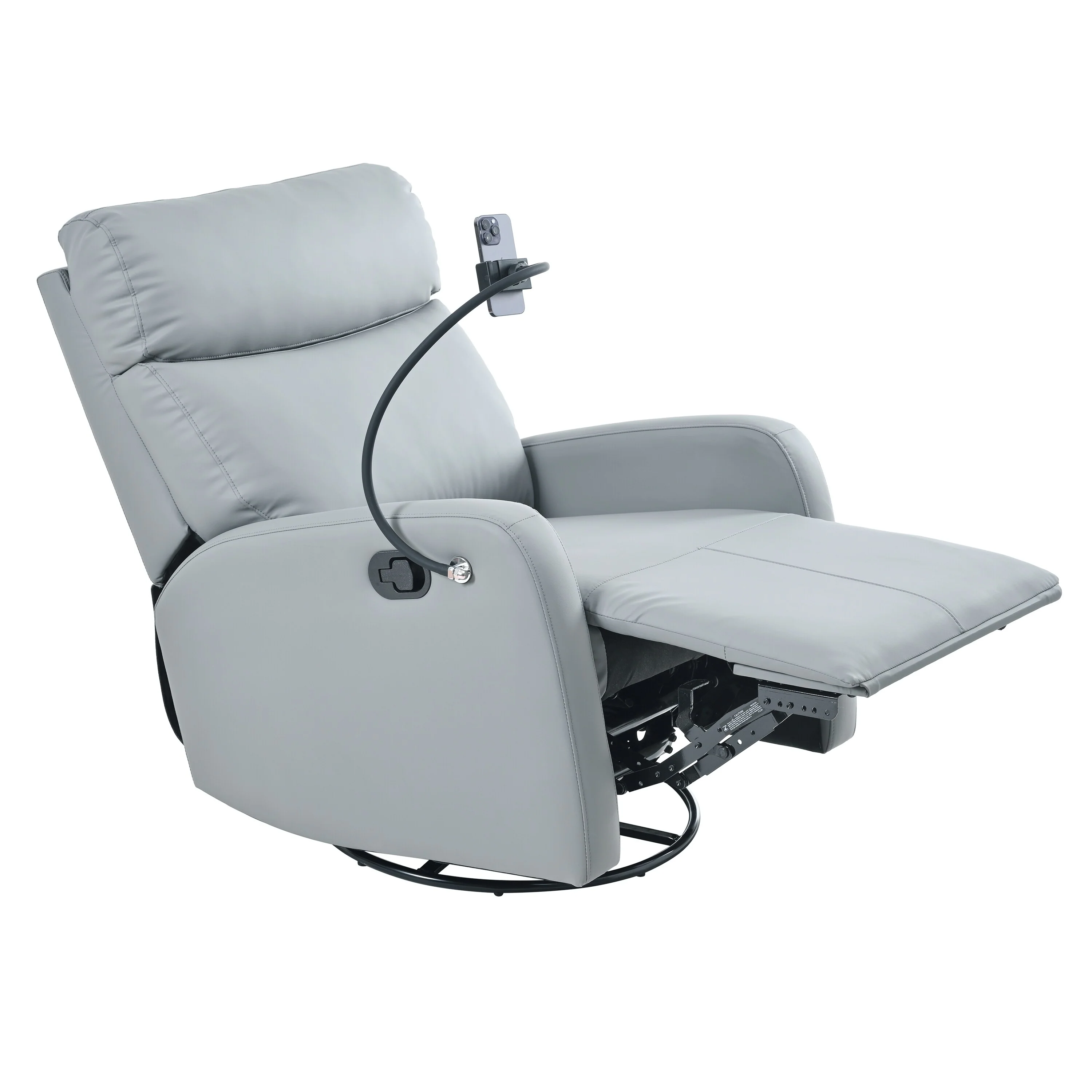 PU Leather 360�� Swivel Rocker Recliner with Phone Holder