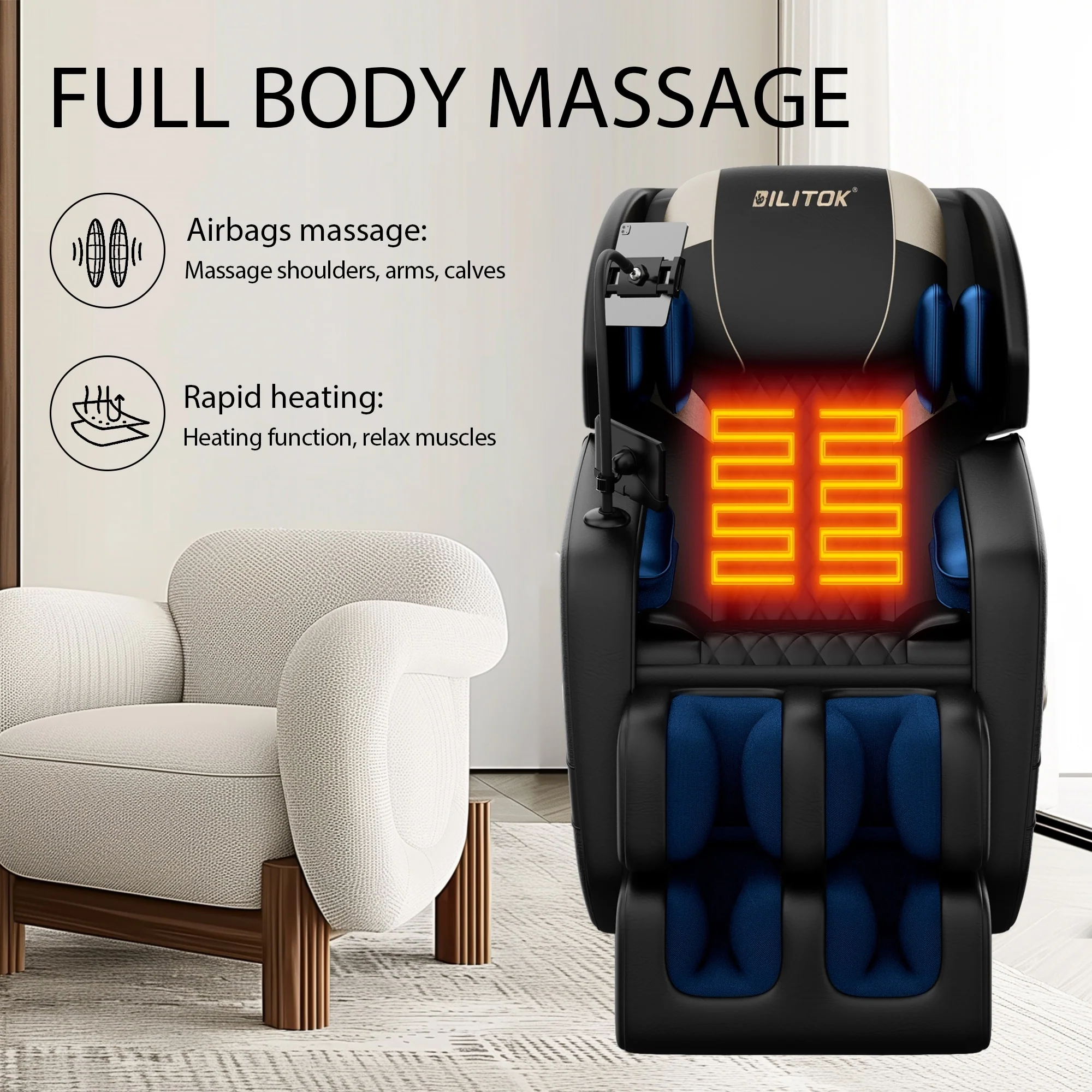Zero Gravity Massage Recliner with Air Massage, Heating & Bluetooth Speakers