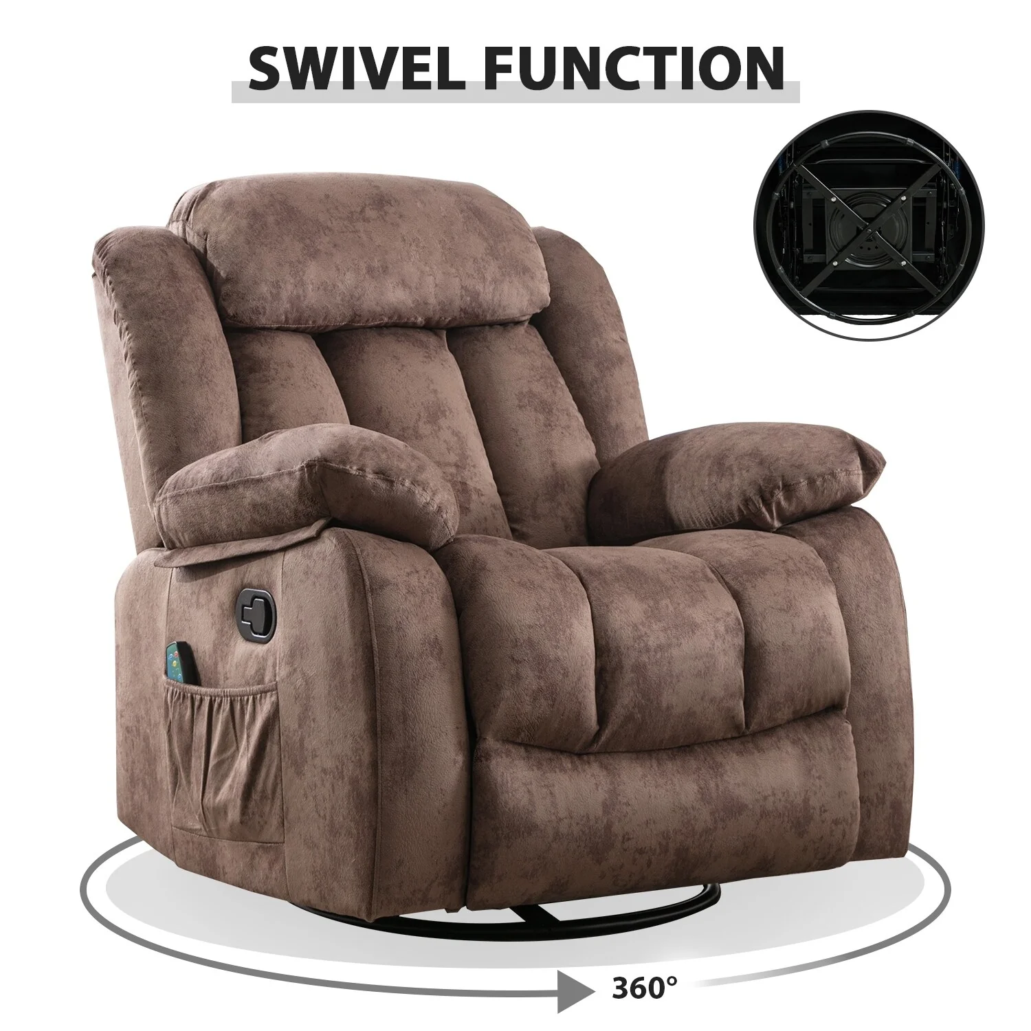 360�� Rotatable Swing Manual Massage Rocker Recliner With Heat And Vibration