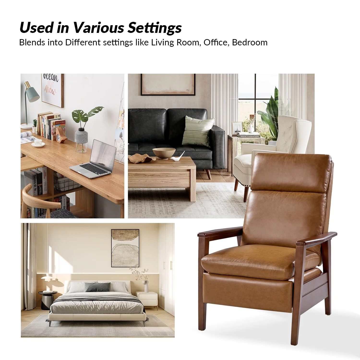 Patrick Mid-century Vegan Leather Solid Wood Recliner by HULALA HOME