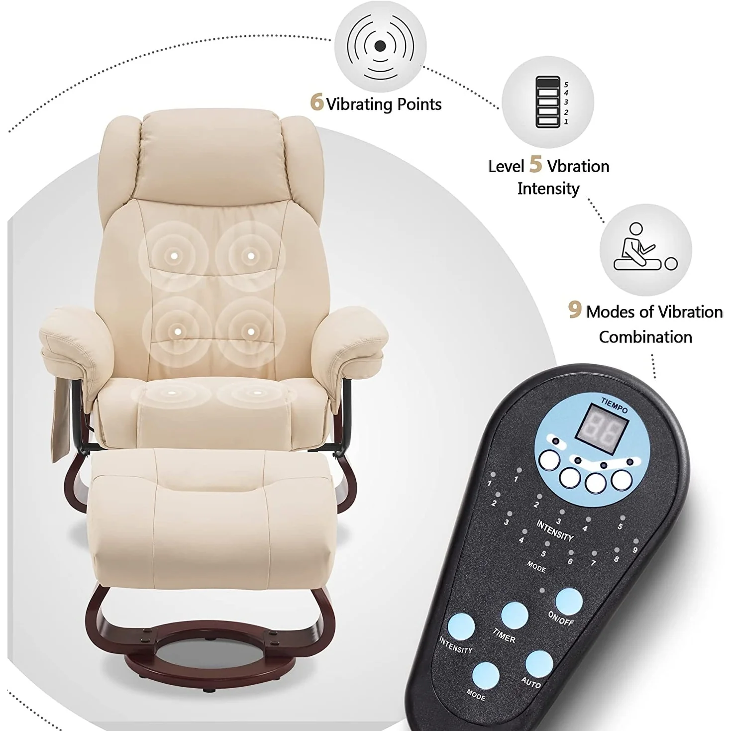MCombo Swivel Recliners with Ottoman, Vibration Massage TV Chairs with Side Pocket