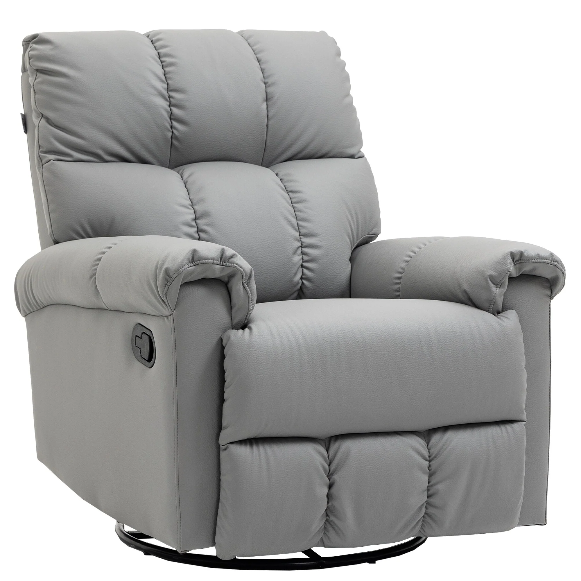 Grey Faux Leather Rocker Recliner with Overstuffed Backrest, 360�� Swivel Base, Manual Recline, and Integrated Footrest