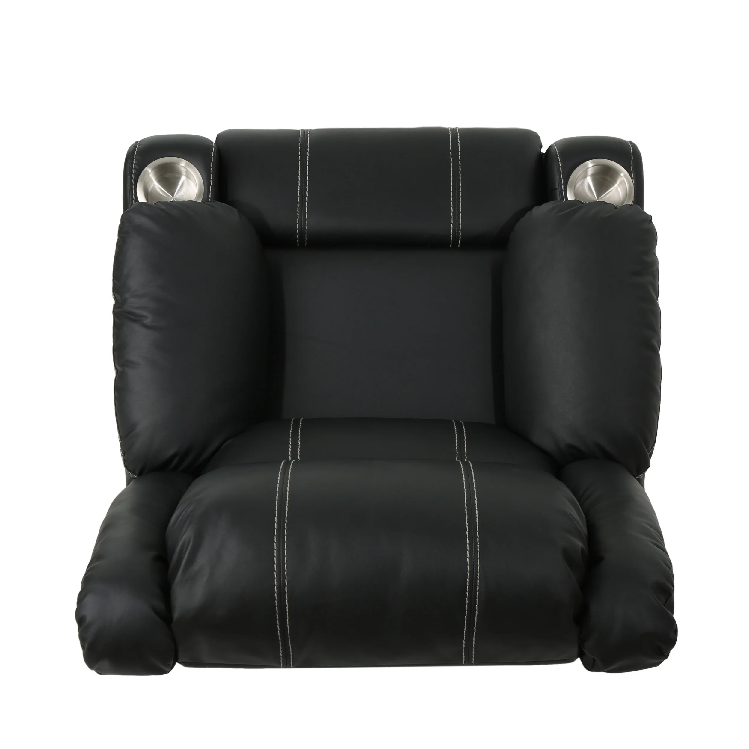 Black Modern Manual Recliner with Steel Cup Holders, Plush PU Leather, and Adjustable Reclining Backrest