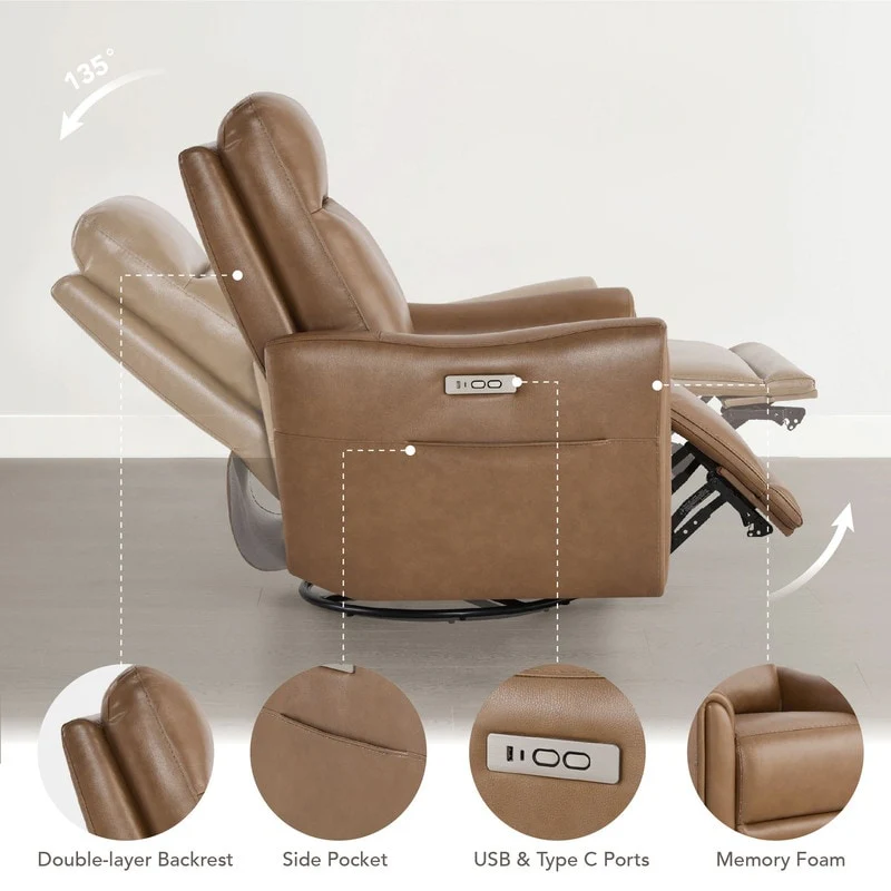 Farley Power Swivel Genuine Leather Recliner Chair Nursery Glider