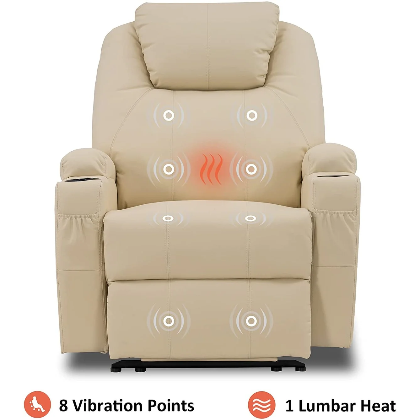 Mcombo Electric Power Recliner Chair with Massage and Heat, Faux Leather 7050