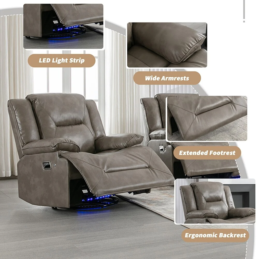360�� Swivel Rocker Recliner with LED Lights, Manual Media Chair