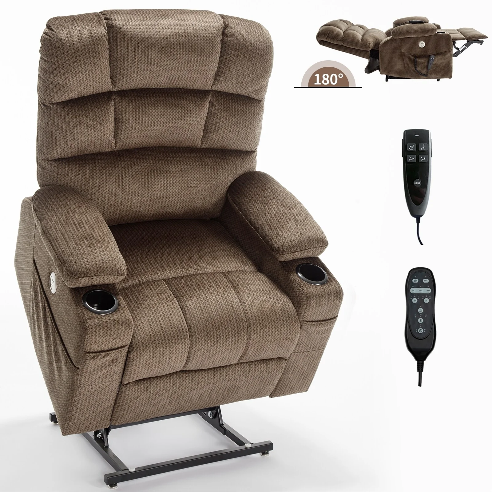 Chenille Power Lift Recliner with Massage, Heating & Cup Holders