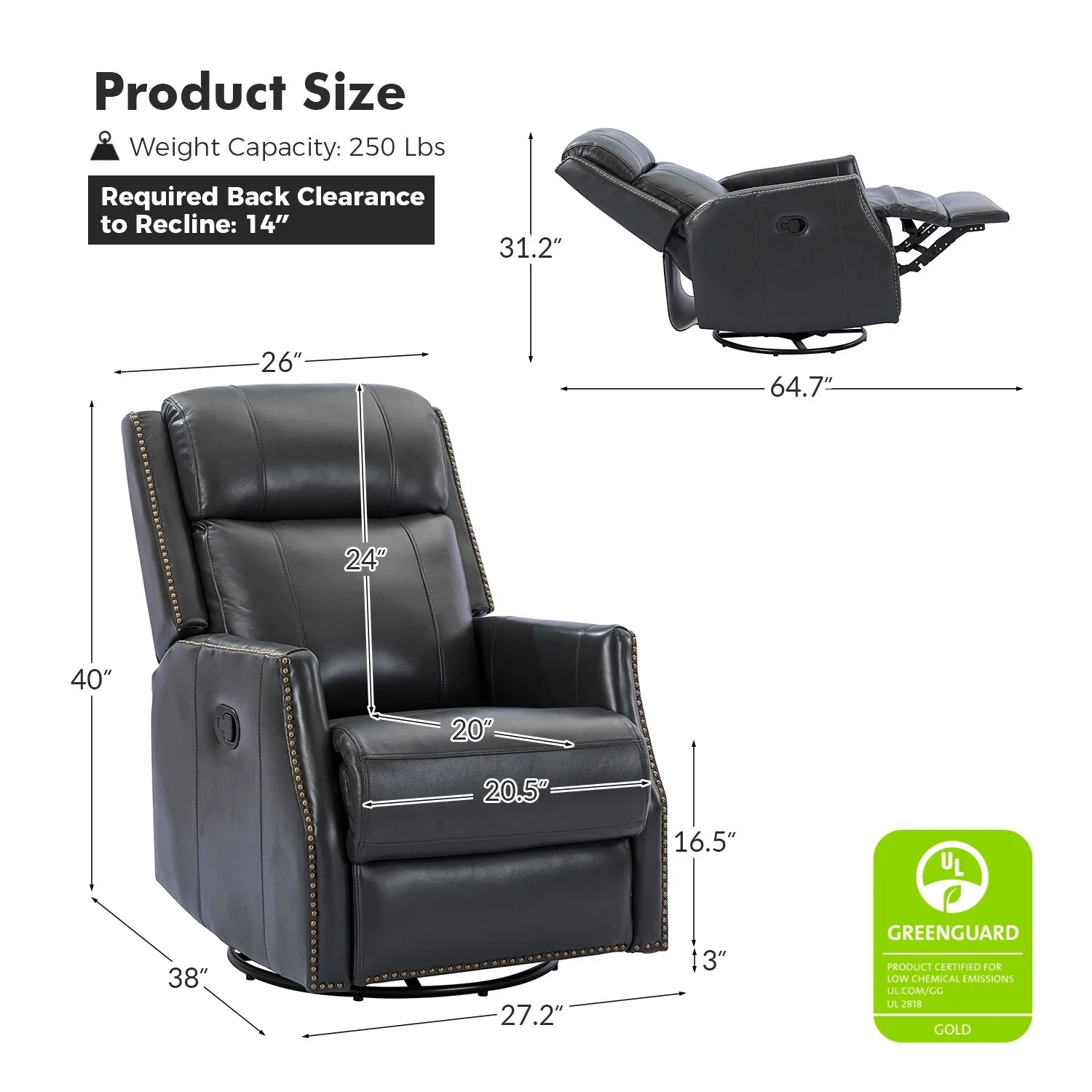 Demeter modern Genuine Leather Swivel Nursery Chair with Nailhead Trims Set of 2 by HULALA HOME