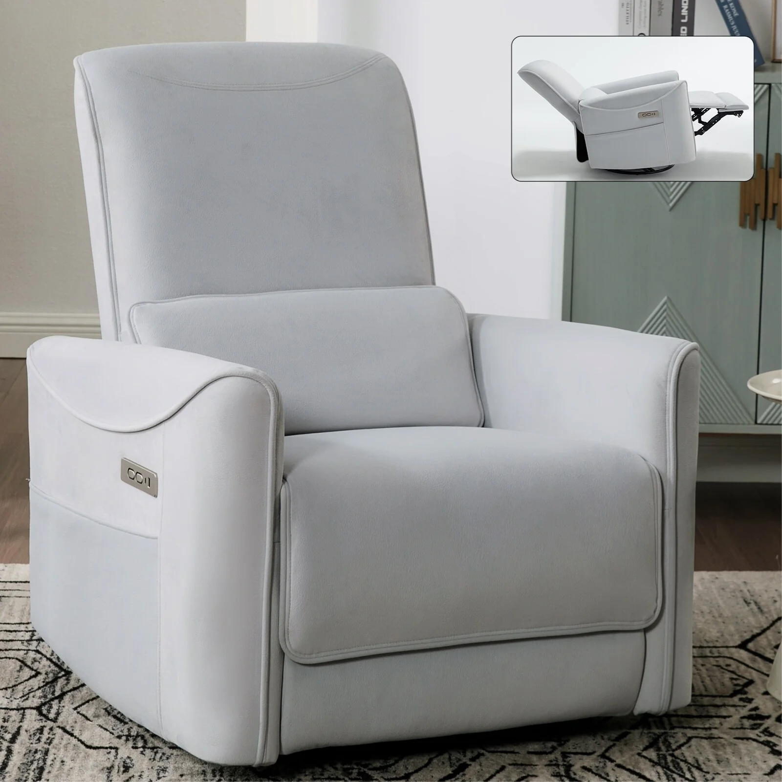 Swivel Rocker Recliner Chair with 270�� Swivel, Infinite Recline & USB/Type?C