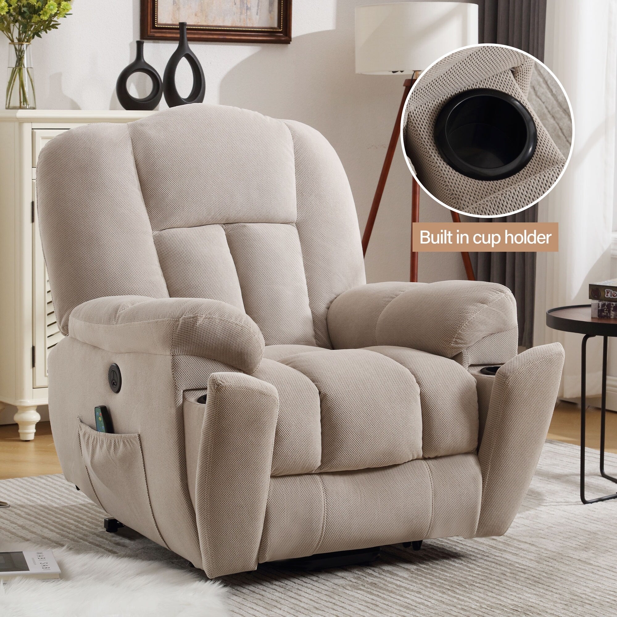 Grey Power Lift Recliner with Heat, Massage, USB, and Infinite Positions