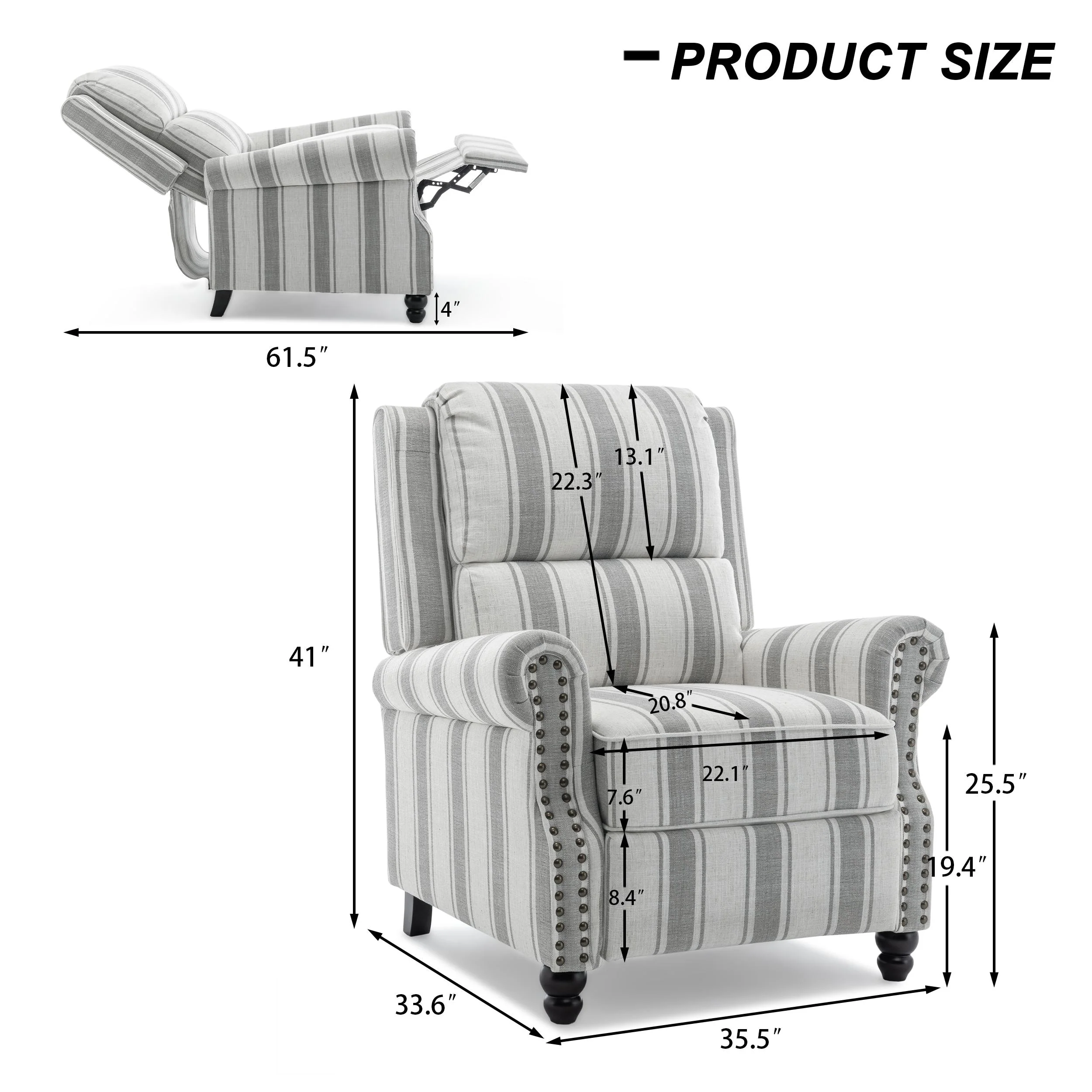 Alisa 35'' W Vegan Leather/ Linen Glider Push Back Recliner Chair