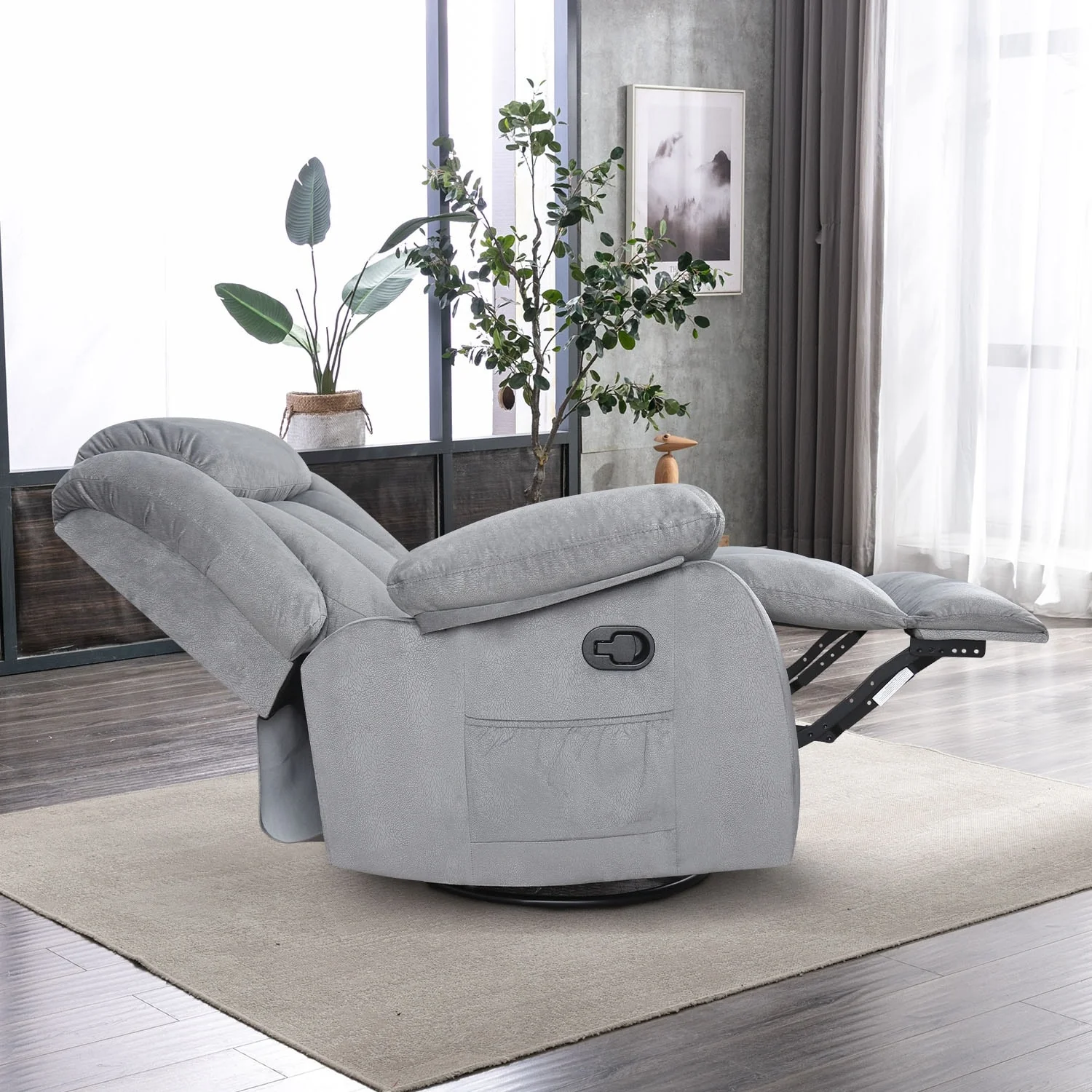 Soft Fabric Overstuff Manual Recliner with Massager and Heat