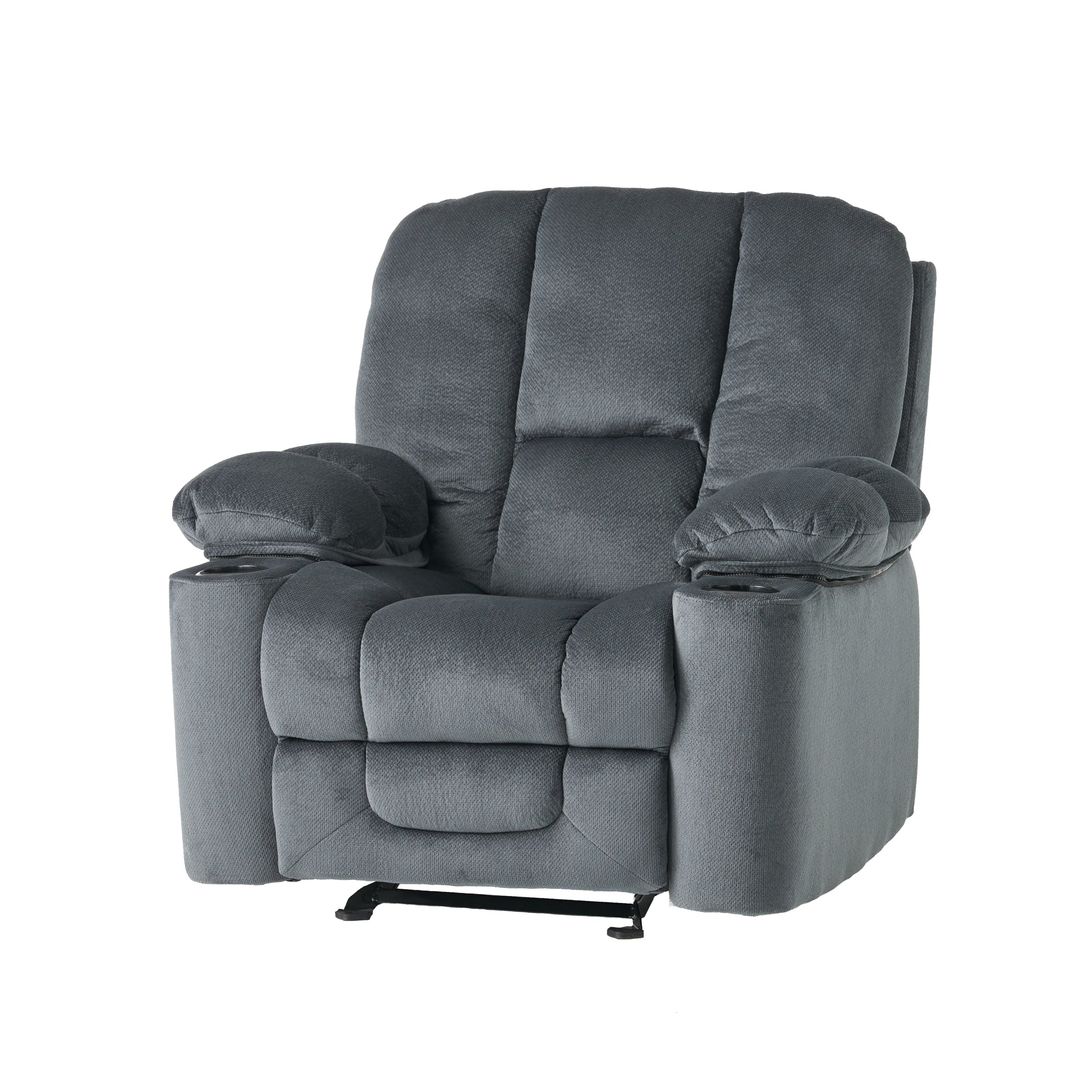 Stylish Manual Recliner with Soft Fabric Upholstery, Plush Padding, and Dual Cup Holders