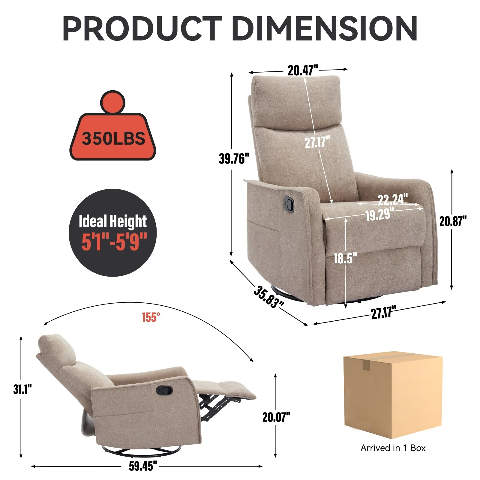 Heat Massage Manual Recliner Chair with Rocker and Swivel