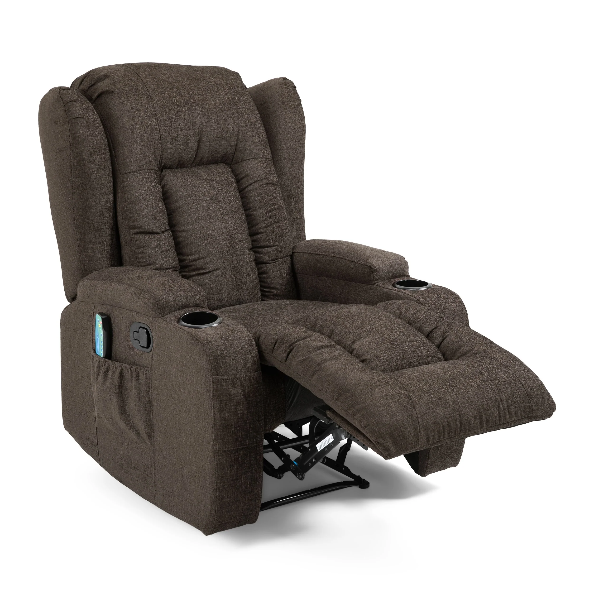 Massage Recliner with Heating, 5 Modes, Cup Holders, Remote Control, and Manual Reclining Feature