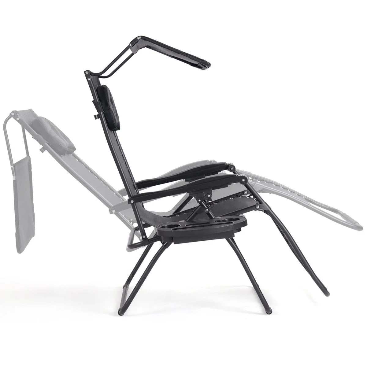 Gymax Folding Recliner Zero Gravity Lounge Chair W/ Shade Canopy Cup