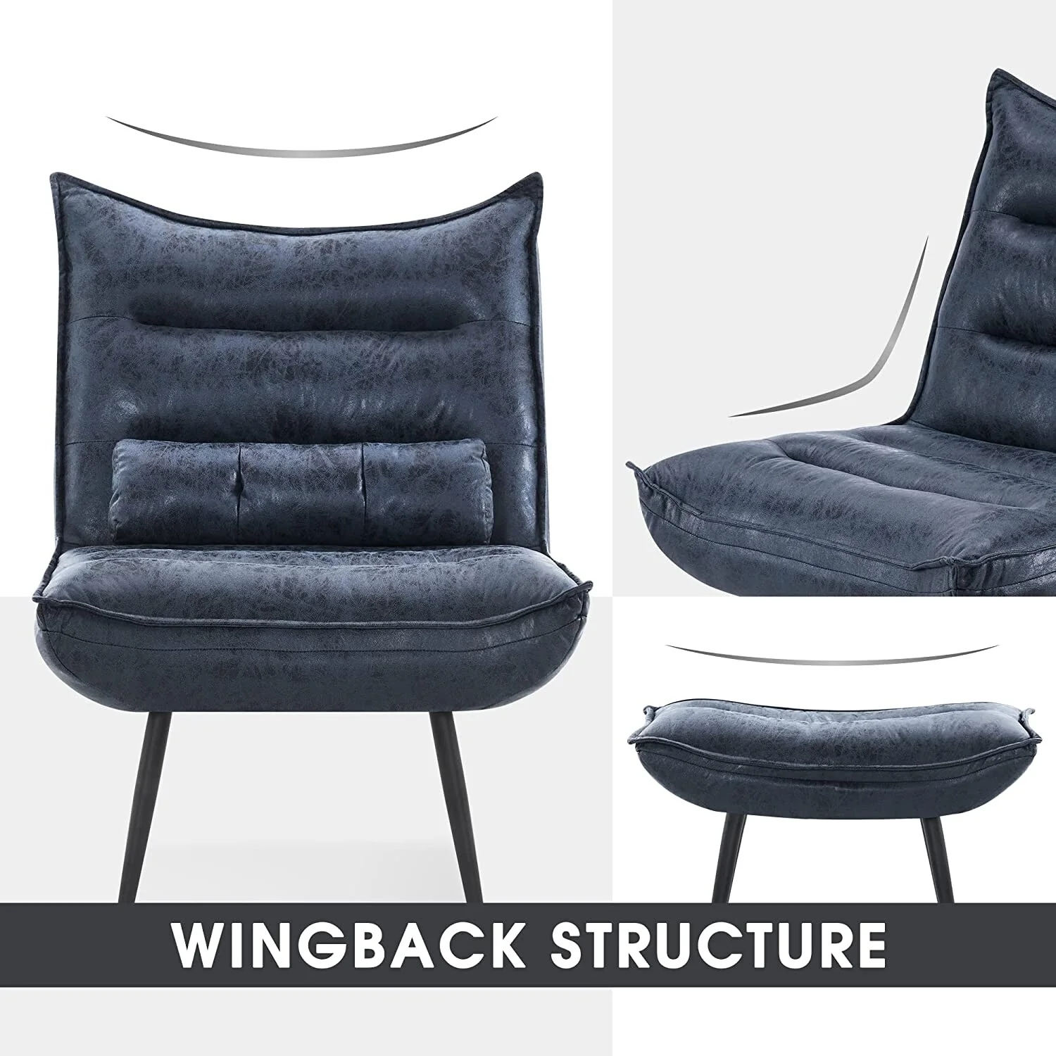 MCombo Modern Chair with Ottoman, Bronzing Fabric Upholstered Leisure Chairs