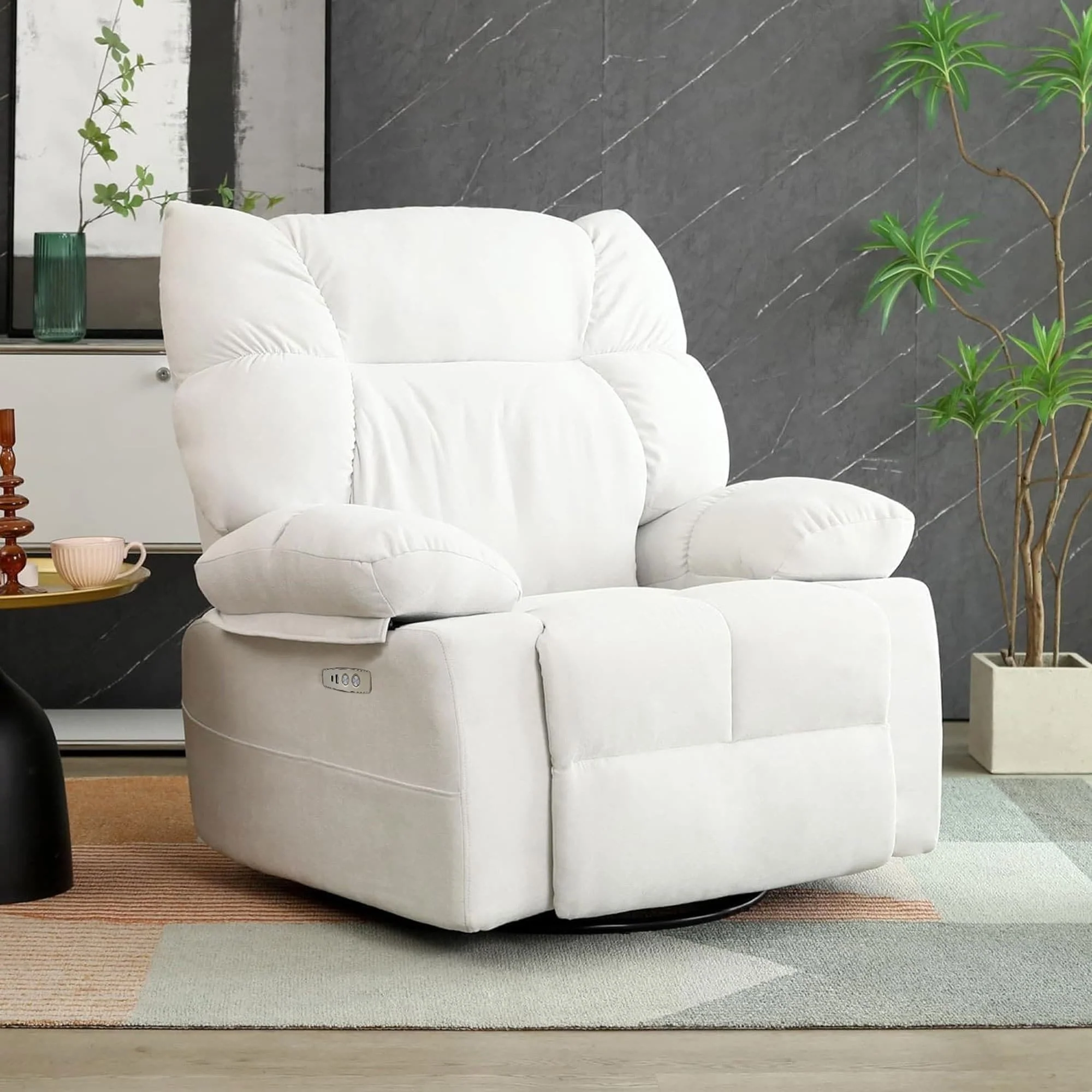 XINMICS Swivel Recliner Chair, Glider Rocking Power Recliner with Massage and Heated
