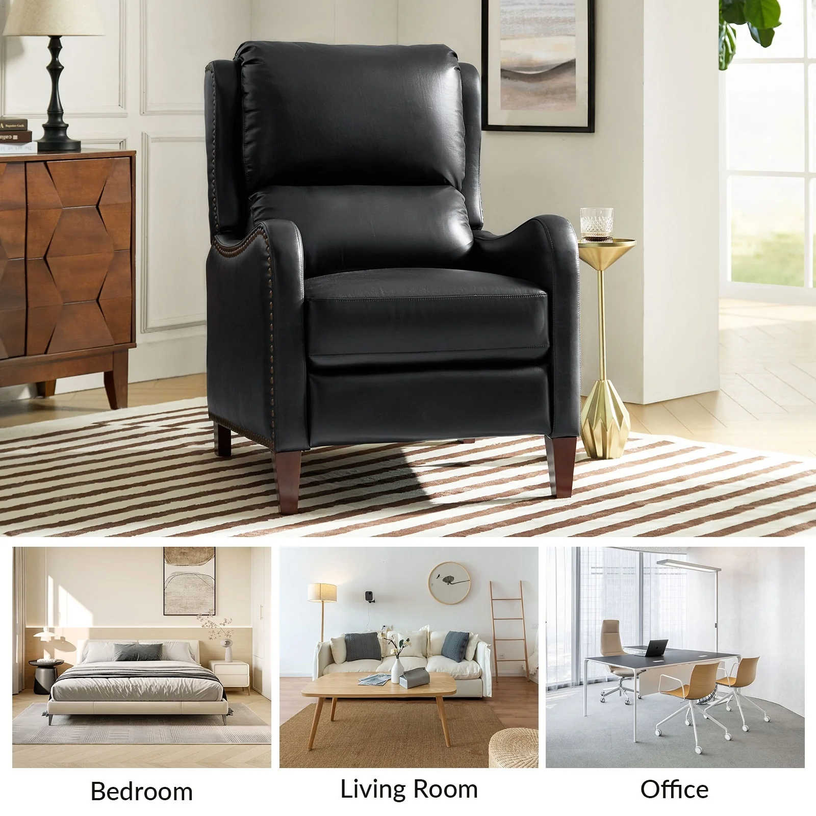 Brigida Modern Genuine Leather Nailhead Trim Recliner with Adjustable Footrest Set of 2 by HULALA HOME