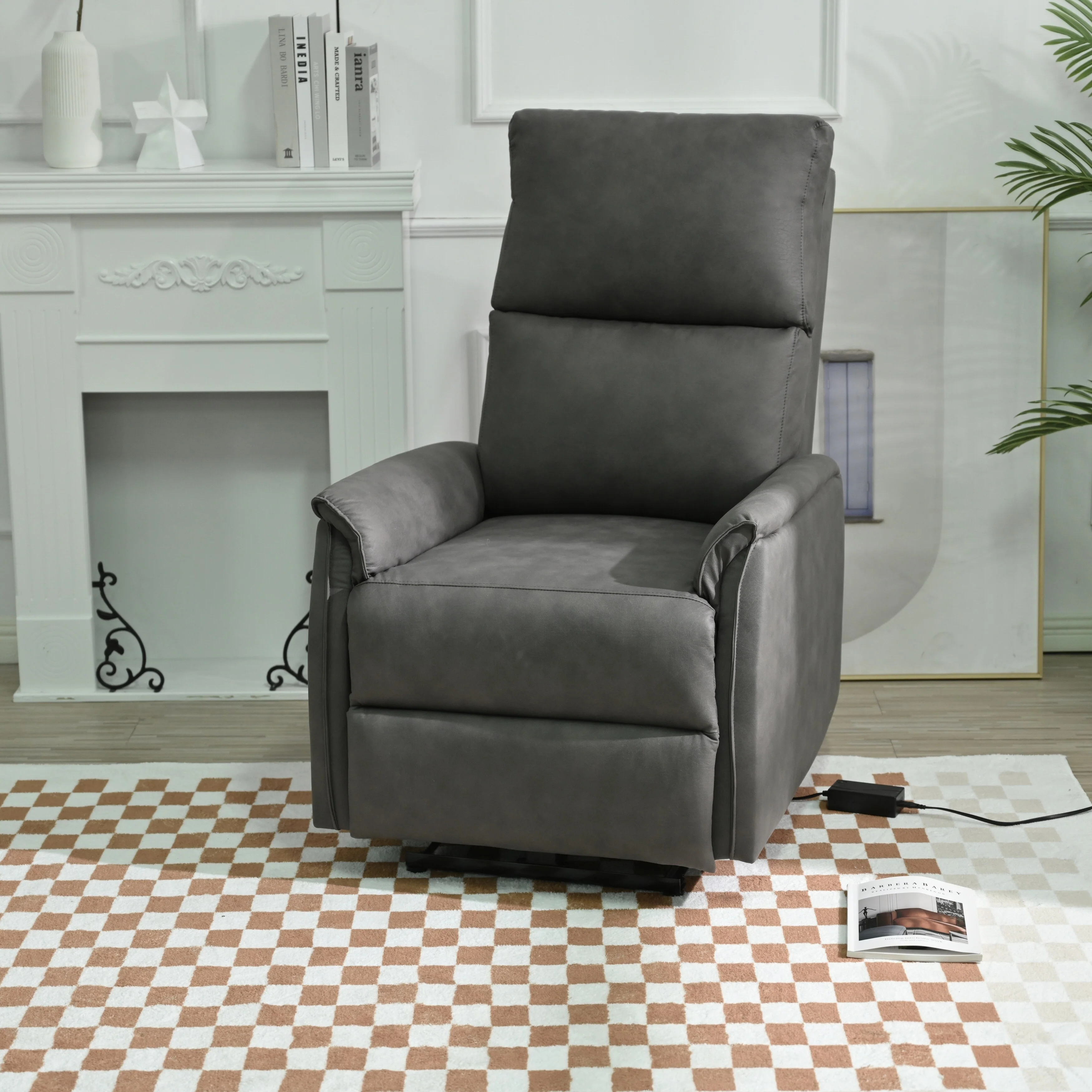 Grey Electric Reclining Chair with USB, Side Control, and Compact Design