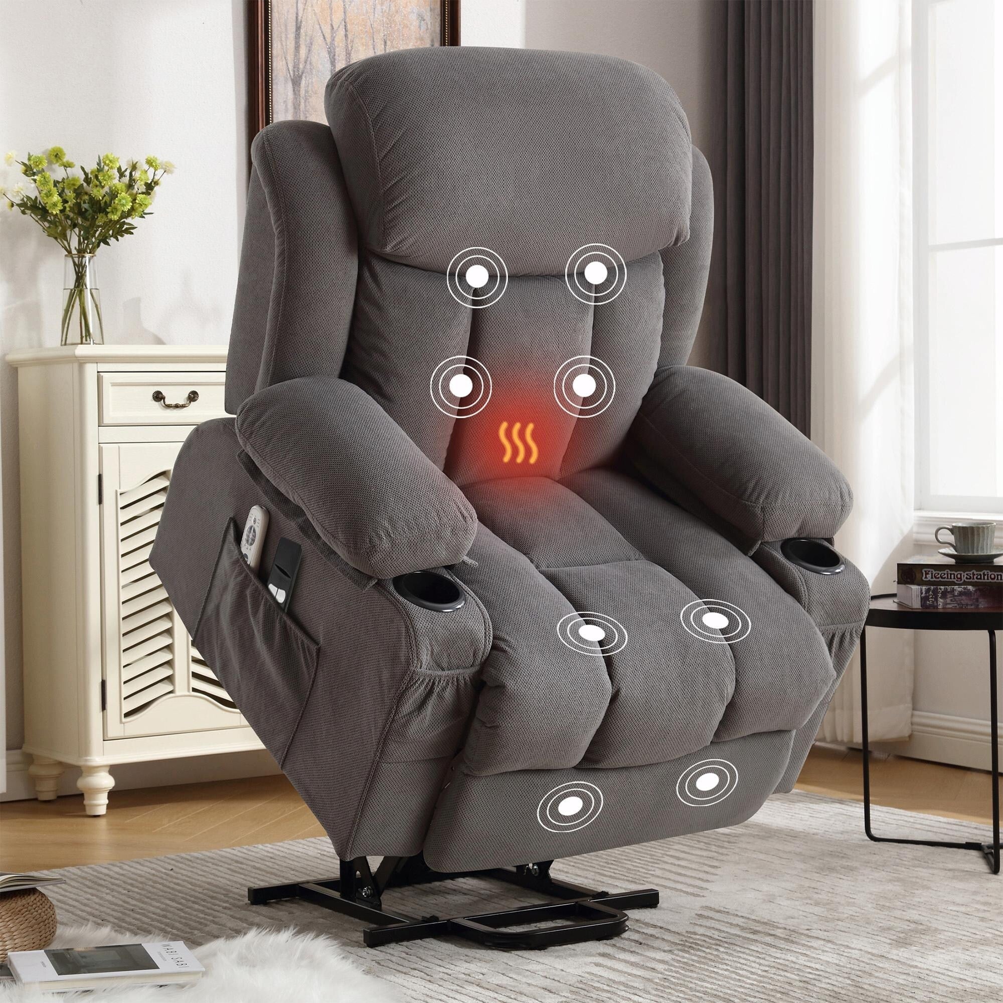 Power Lift Recliner Chair with Heat and Massage, Electric Fabric Recliner Chair