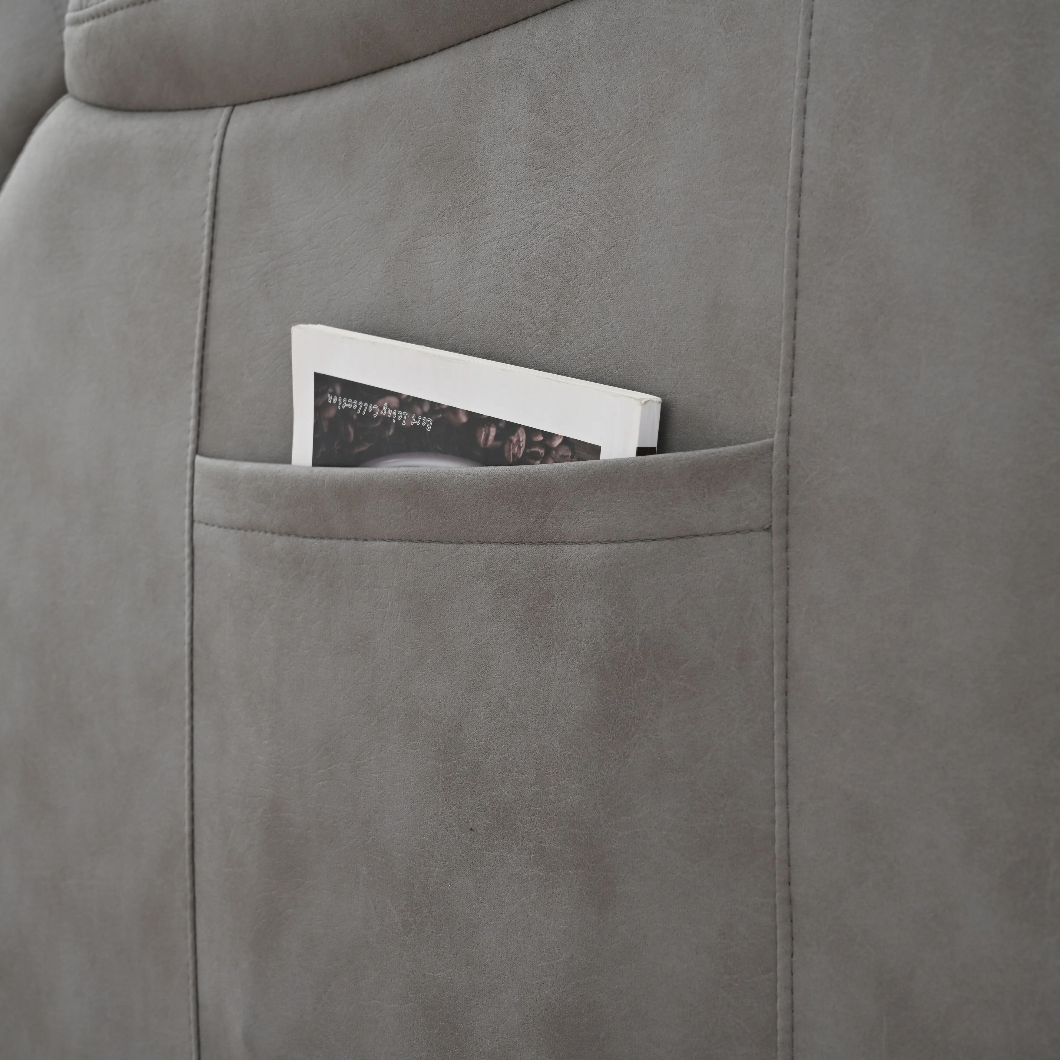 Grey Wide Seat Power Lift Recliner with Remote Control, Side Pocket, and Adjustable Recline Features