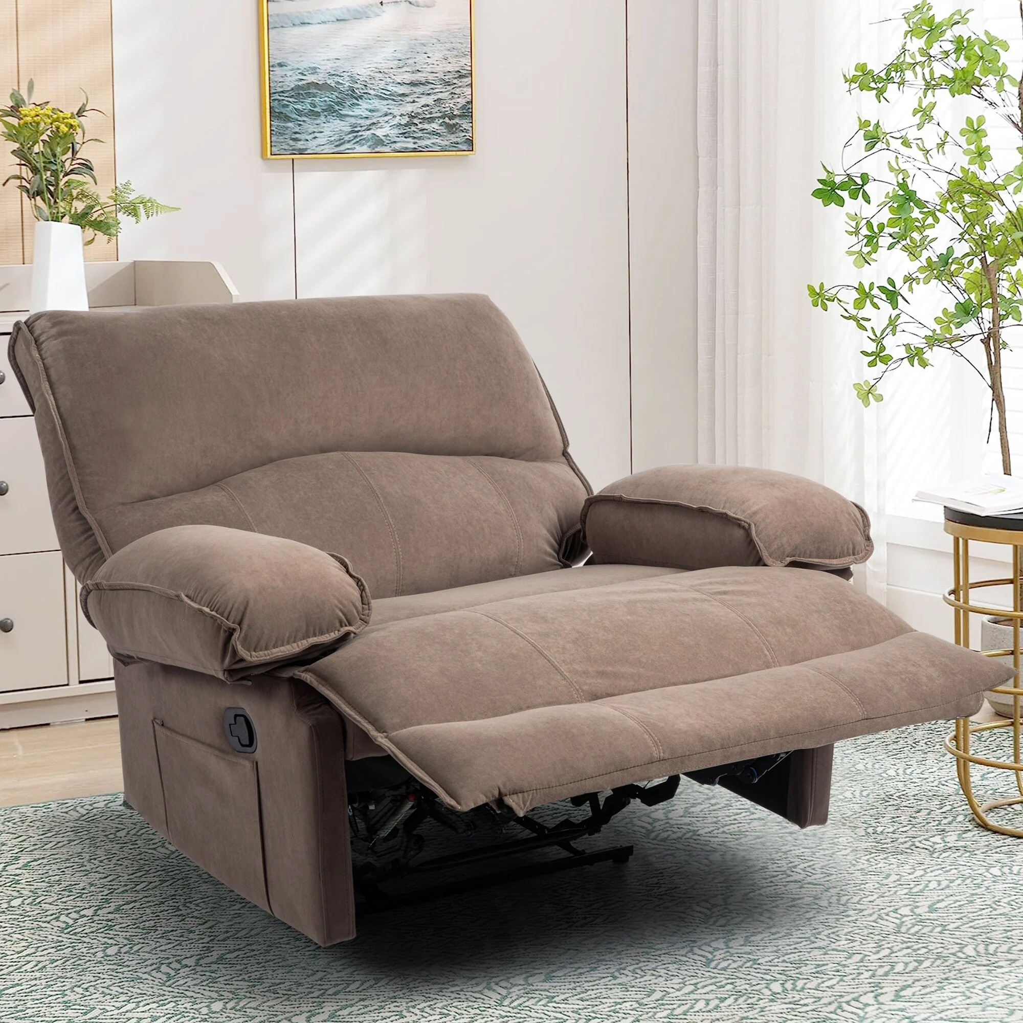 Push?Back Recliner Chair with Massage Pillow & Wide Seat
