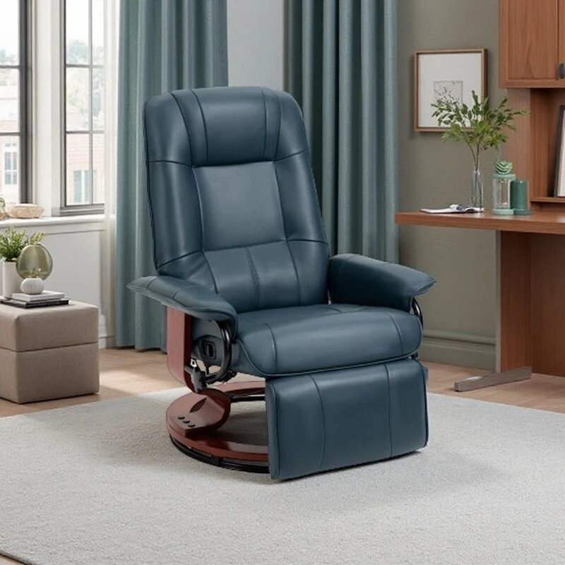 PU Leather Recliner with Wooden Swivel Base, Manual Recline, Padded Armrests, and Footrest